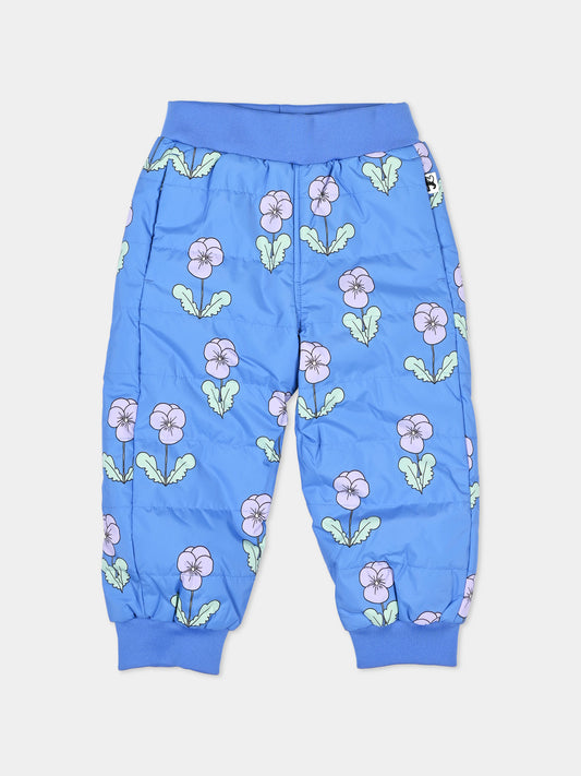 Pantalone azzurro per bambina floreale,Mini Rodini,2671011860