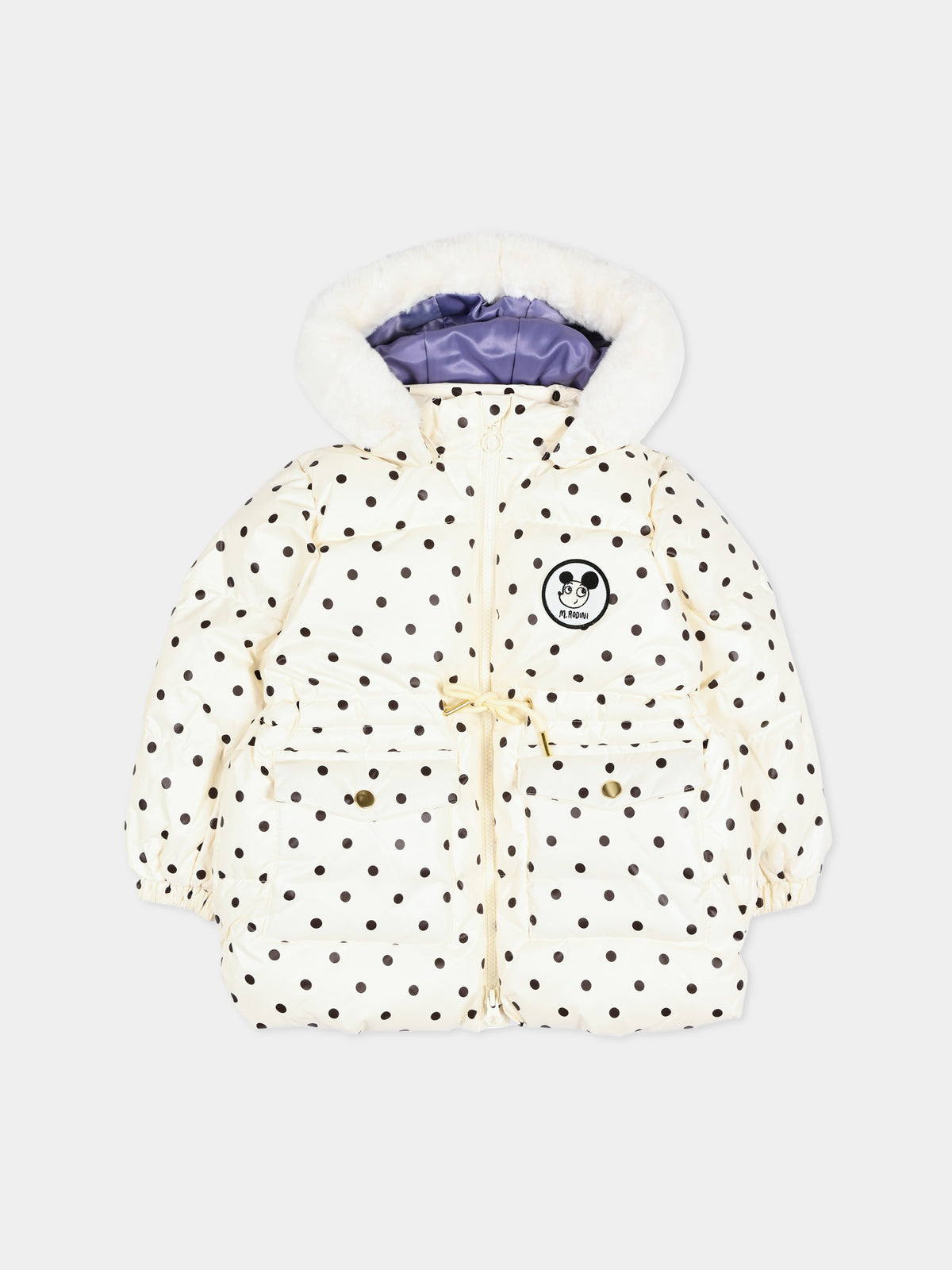 Piumino avorio per bambina a pois,Mini Rodini,2671010711