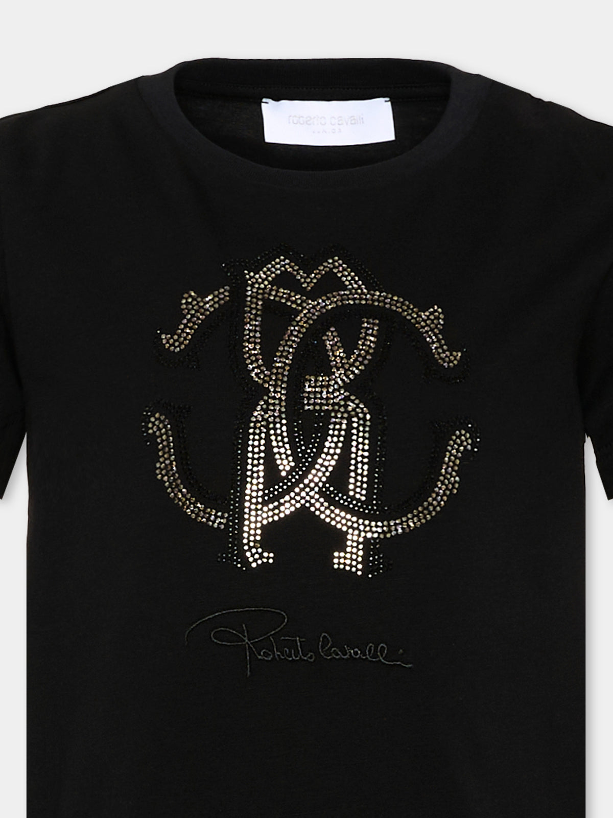 T-shirt nera per bambina con logo,Roberto Cavalli Kids,CGA26111TS BLACK