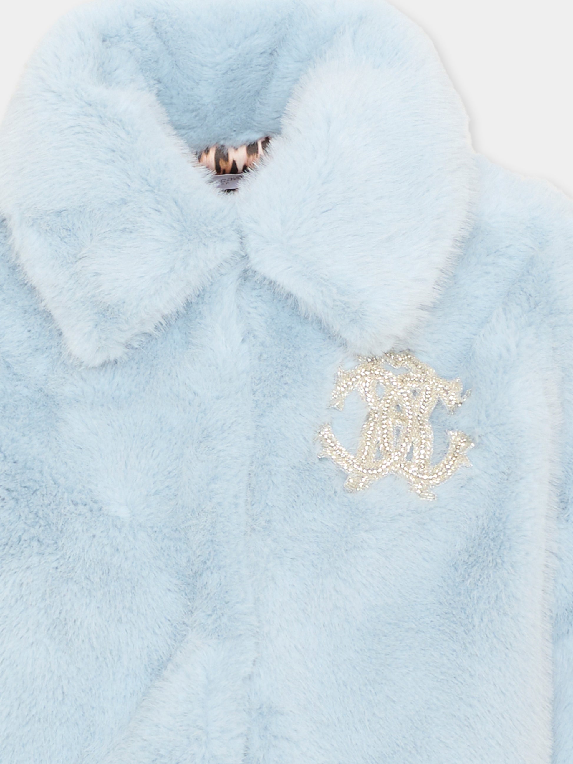 Ecopelliccia celeste per bambina monogramma,Roberto Cavalli Kids,CGA26048PL SKYRIDE/GN