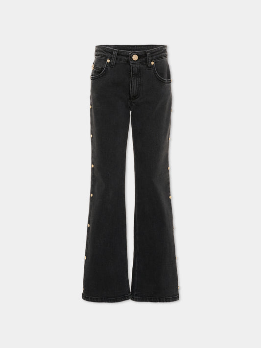 Jeans nero per bambina con patch logo,Roberto Cavalli Kids,CGA26097JE D.BLACK