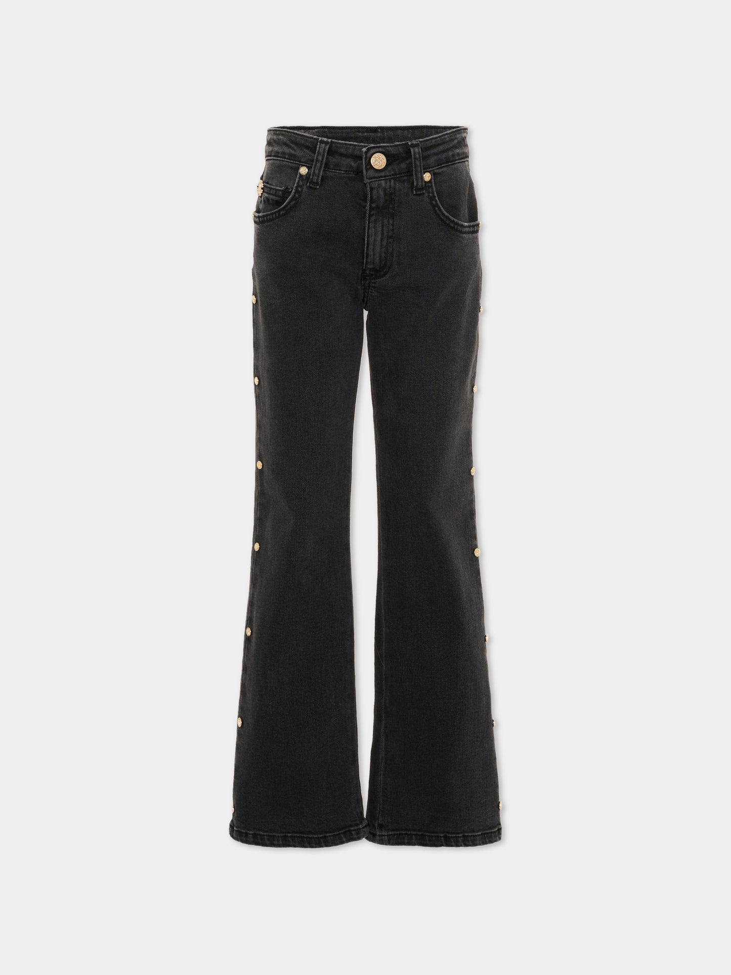 Jeans nero per bambina con patch logo,Roberto Cavalli Kids,CGA26097JE D.BLACK