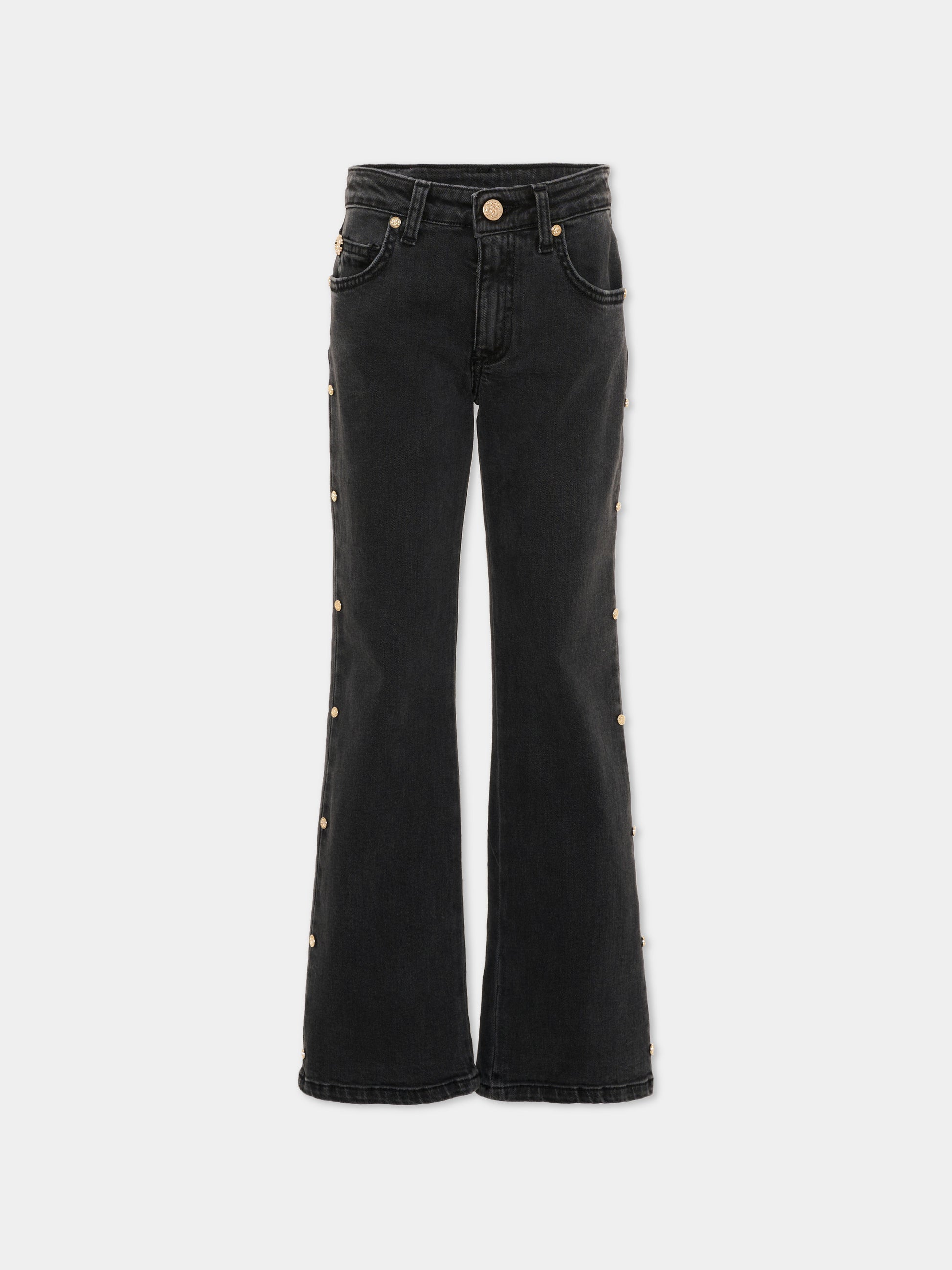 Jeans nero per bambina con patch logo,Roberto Cavalli Kids,CGA26097JE D.BLACK