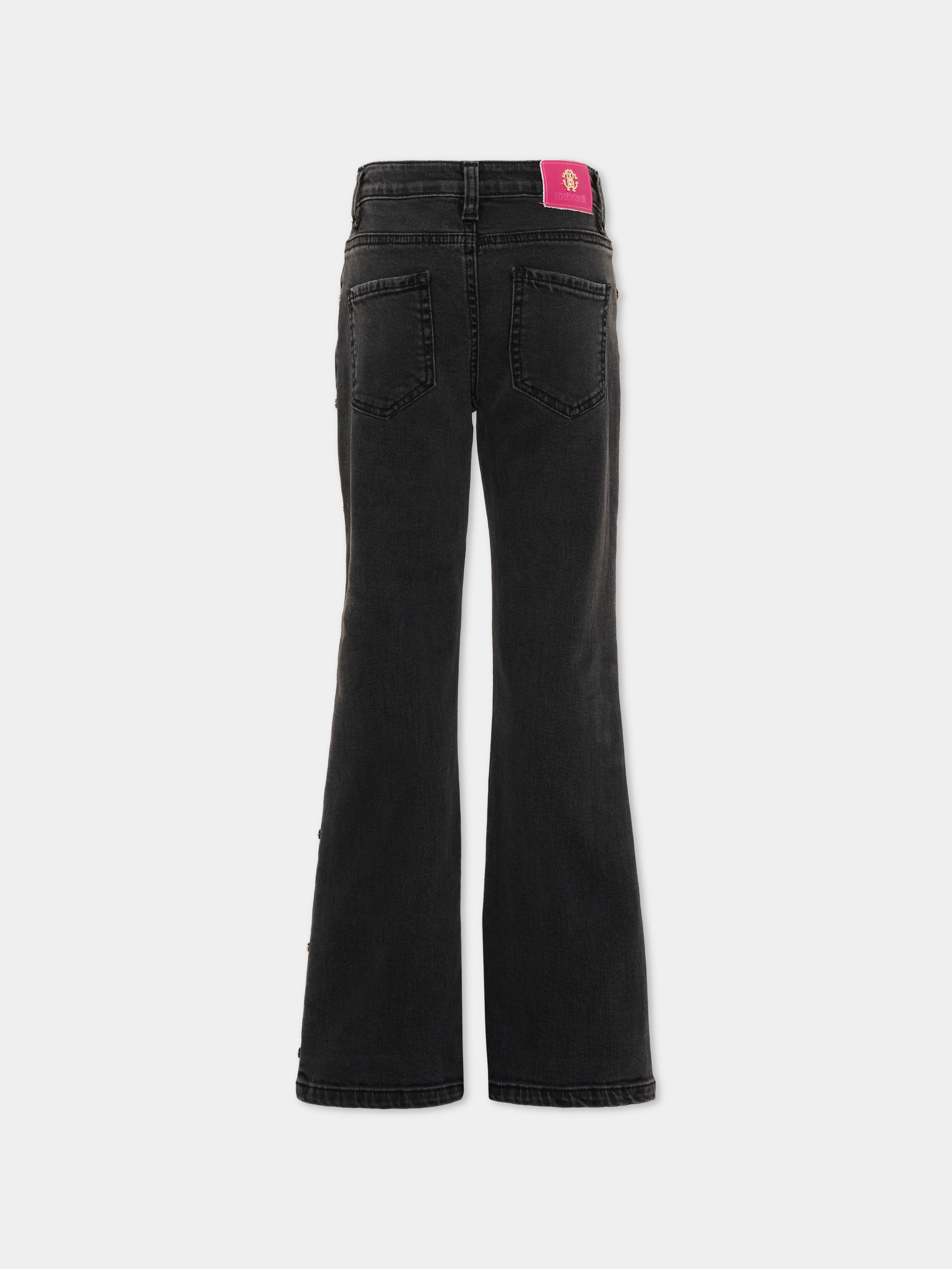 Jeans nero per bambina con patch logo,Roberto Cavalli Kids,CGA26097JE D.BLACK