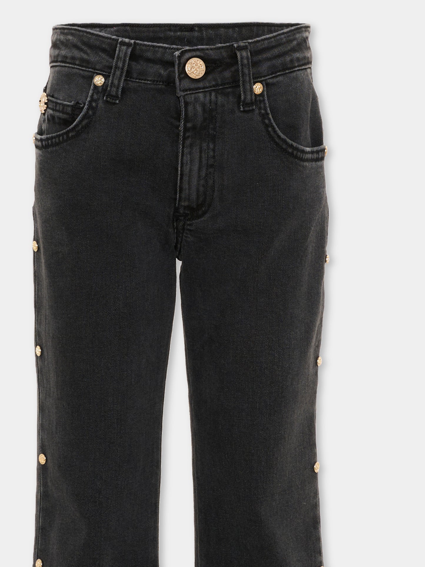 Jeans nero per bambina con patch logo,Roberto Cavalli Kids,CGA26097JE D.BLACK