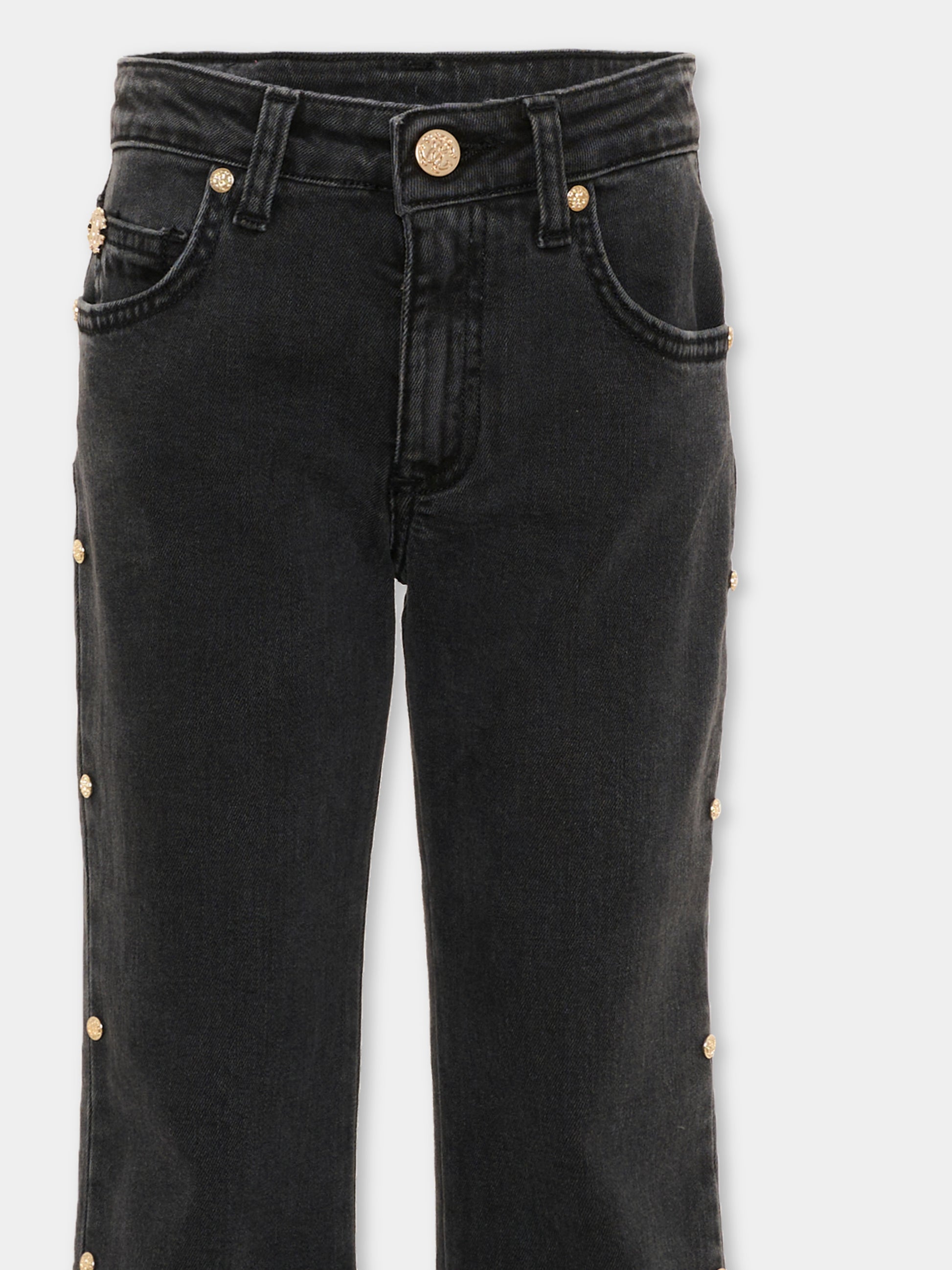 Jeans nero per bambina con patch logo,Roberto Cavalli Kids,CGA26097JE D.BLACK