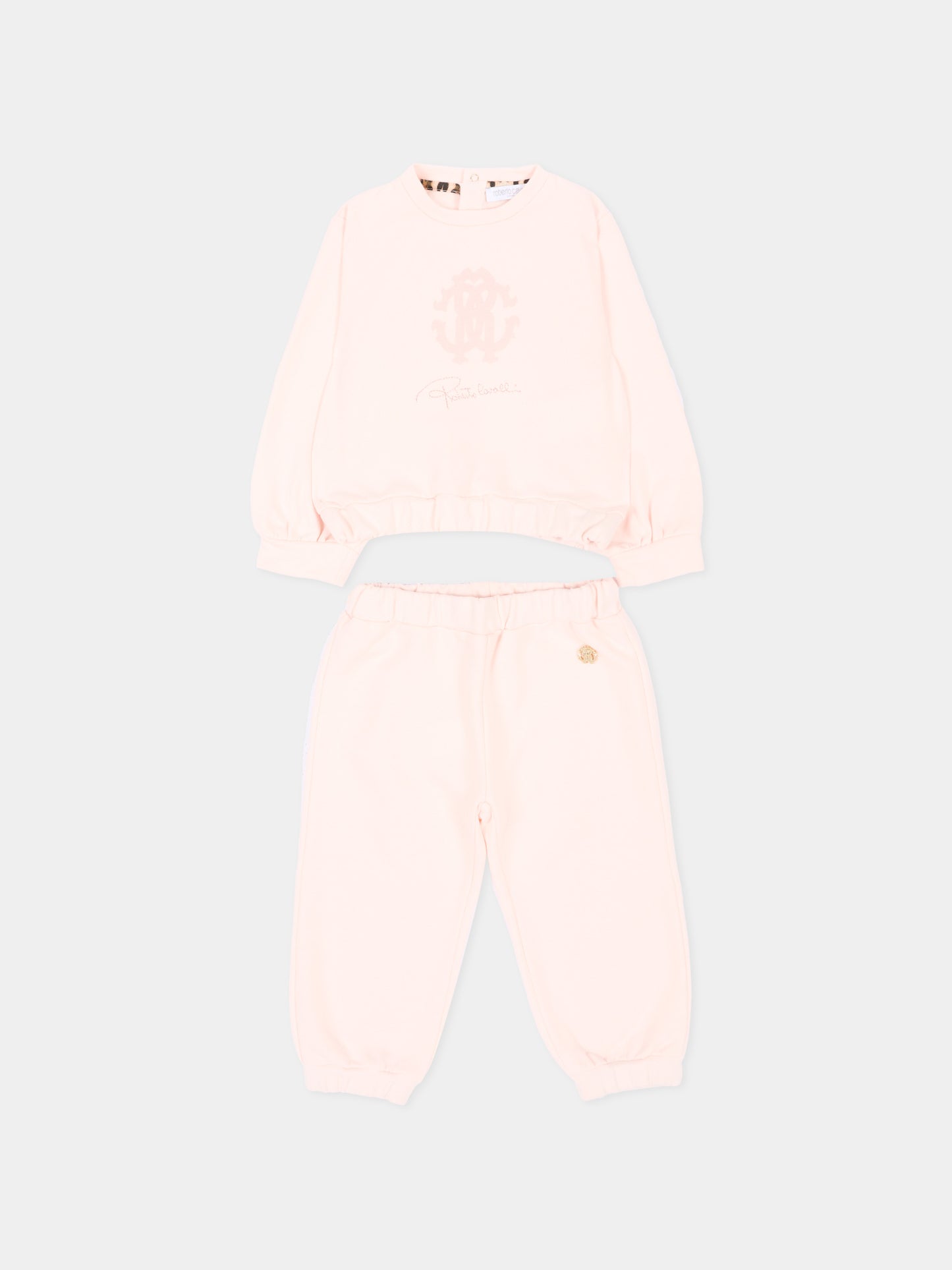 Completo sportivo lungo rosa per neonata con logo,Roberto Cavalli Kids,CIA26034CF PINK_H/P.H
