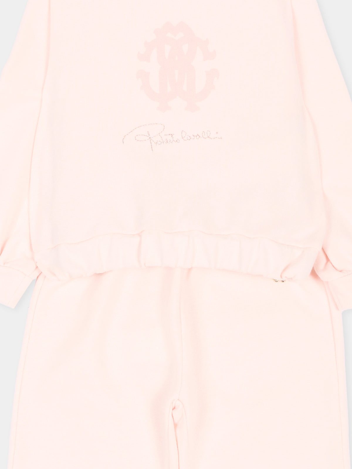 Completo sportivo lungo rosa per neonata con logo,Roberto Cavalli Kids,CIA26034CF PINK_H/P.H