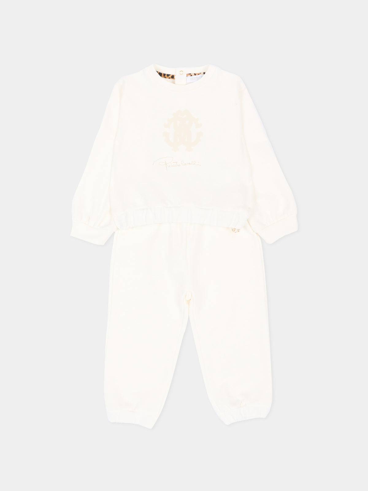 Completo sportivo lungo avorio per neonati con logo,Roberto Cavalli Kids,CIA26034CF AVOR.CC/AV