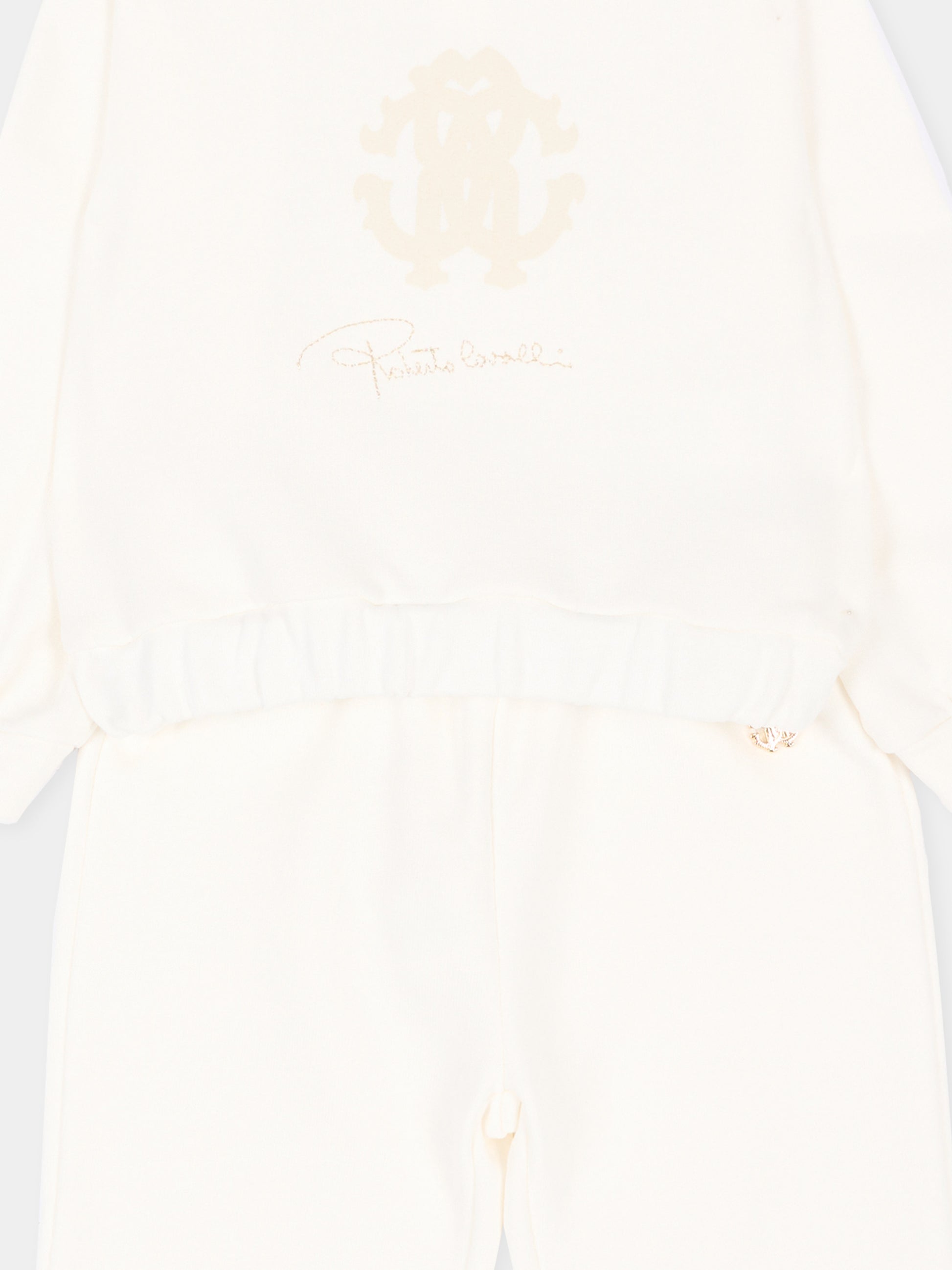 Completo sportivo lungo avorio per neonati con logo,Roberto Cavalli Kids,CIA26034CF AVOR.CC/AV