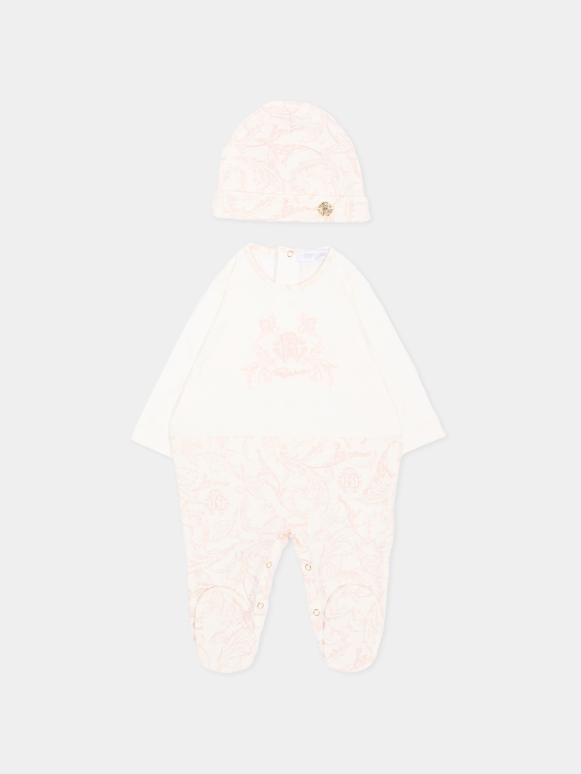 Pink baroque onesie set for Baby Girl with logo,Roberto Cavalli Kids,CLA26031TU AV.ROSA/A.