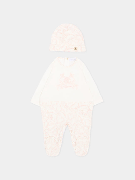 Pink baroque onesie set for Baby Girl with logo,Roberto Cavalli Kids,CLA26031TU AV.ROSA/A.