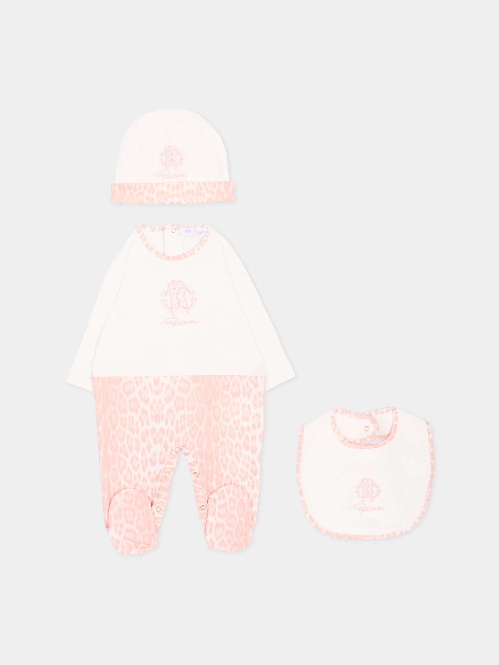 Set tutina rosa animalier per neonata con logo,Roberto Cavalli Kids,CLA26027TU GIAG.R/ACC