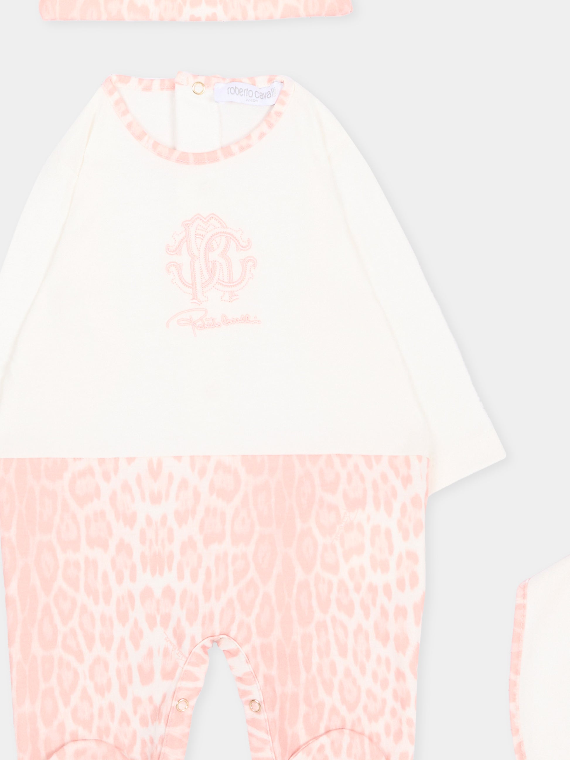 Set tutina rosa animalier per neonata con logo,Roberto Cavalli Kids,CLA26027TU GIAG.R/ACC