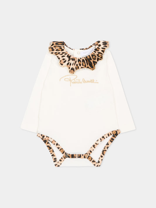 Tutina avorio animalier per neonata con logo,Roberto Cavalli Kids,CLA26016TU AVOR.CC/GN
