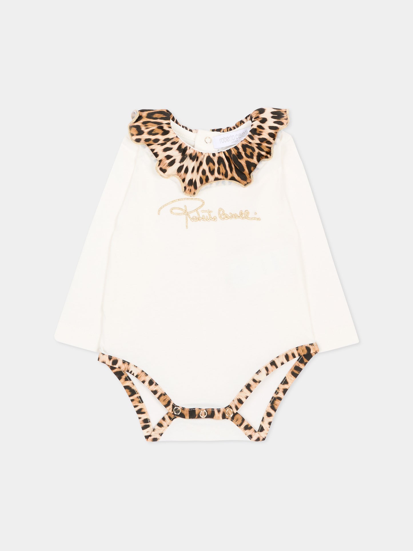 Body avorio animalier per neonata con logo,Roberto Cavalli Kids,CLA26016TU AVOR.CC/GN