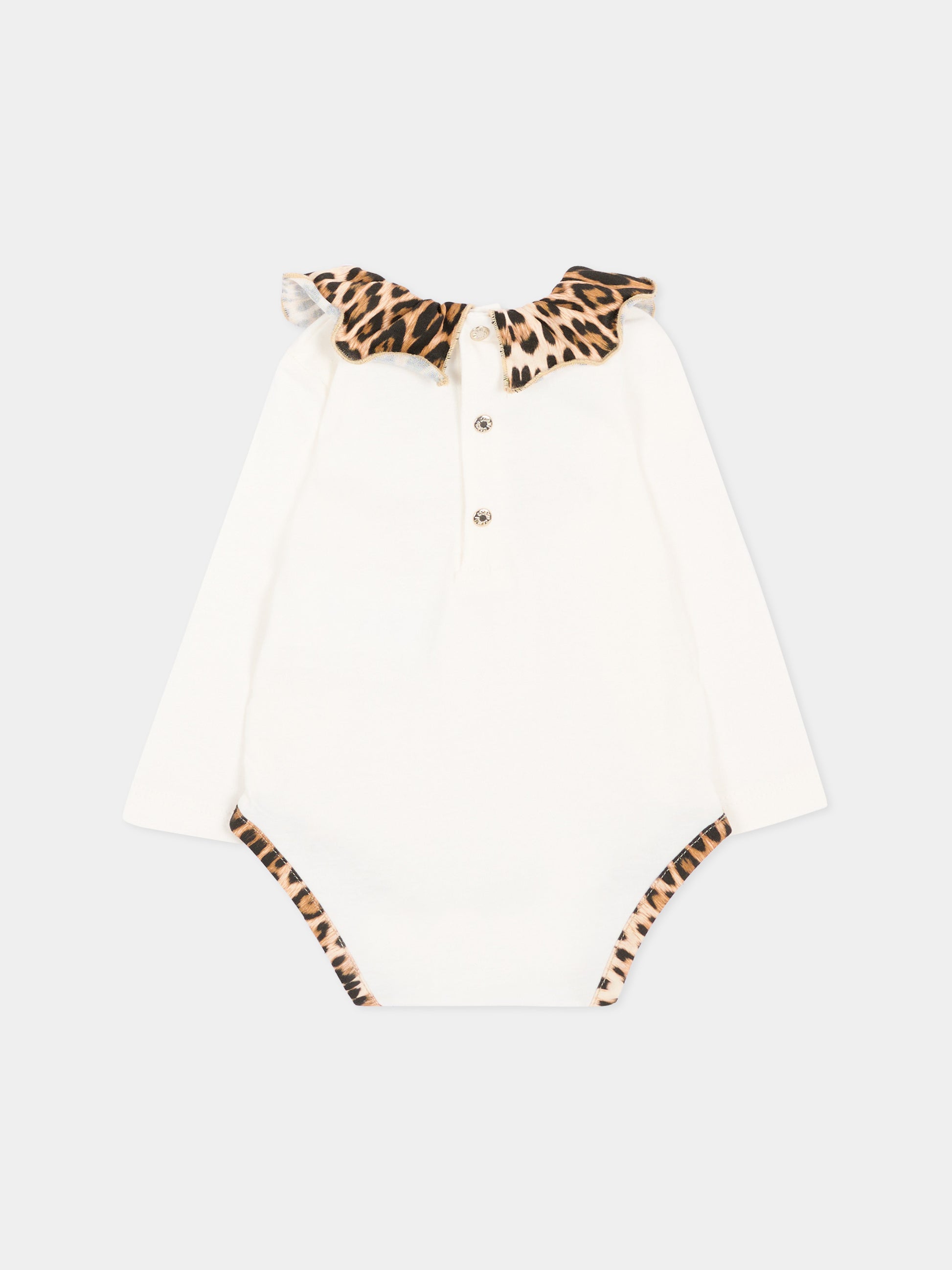 Body avorio animalier per neonata con logo,Roberto Cavalli Kids,CLA26016TU AVOR.CC/GN