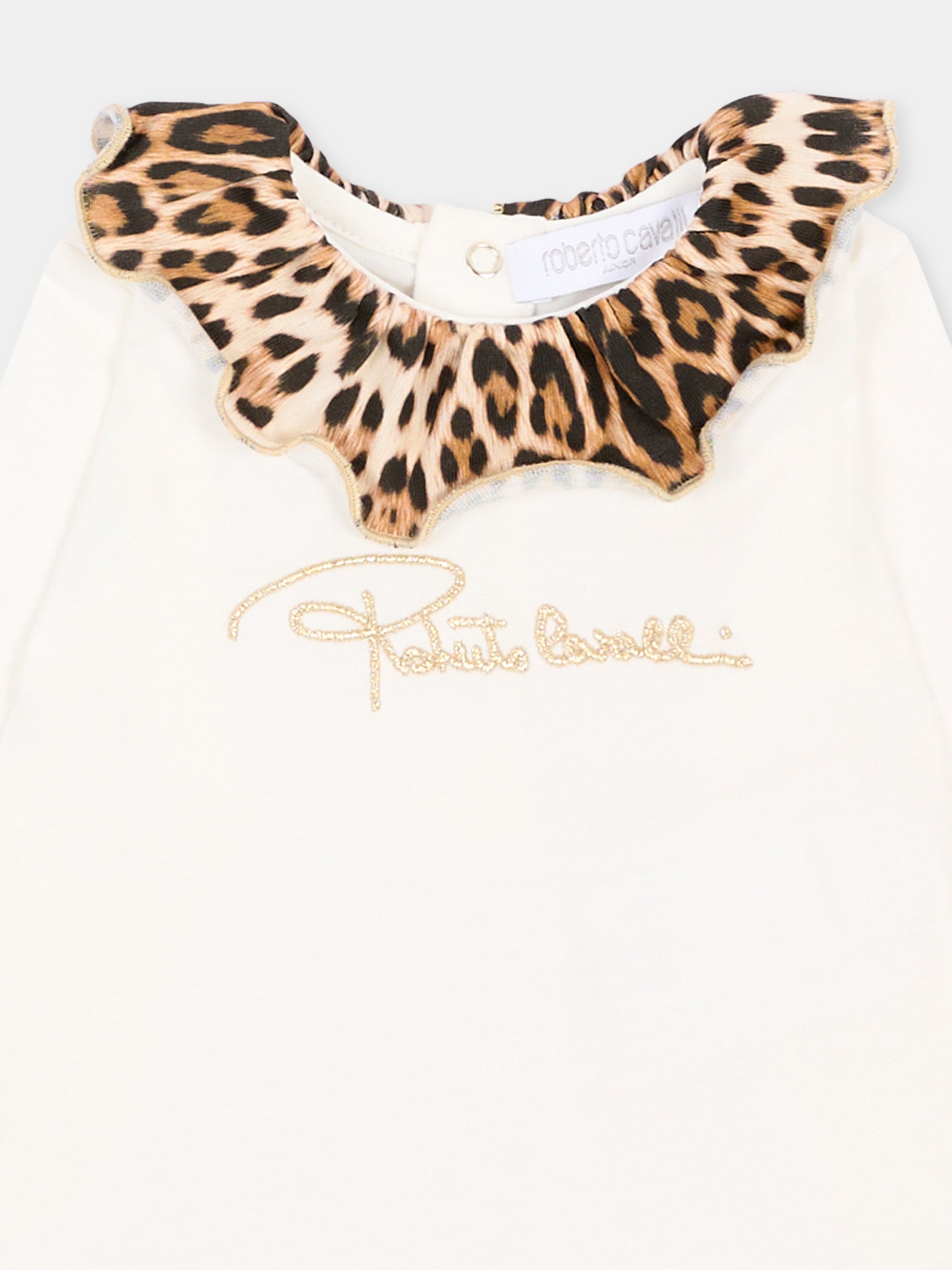 Body avorio animalier per neonata con logo,Roberto Cavalli Kids,CLA26016TU AVOR.CC/GN