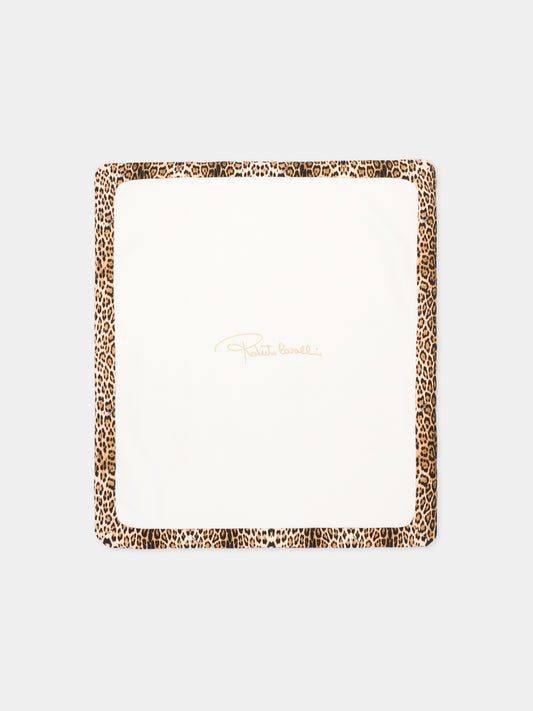 Coperta avorio animalier per neonata con logo,Roberto Cavalli Kids,CLA26002CE GIAG.N/ACC