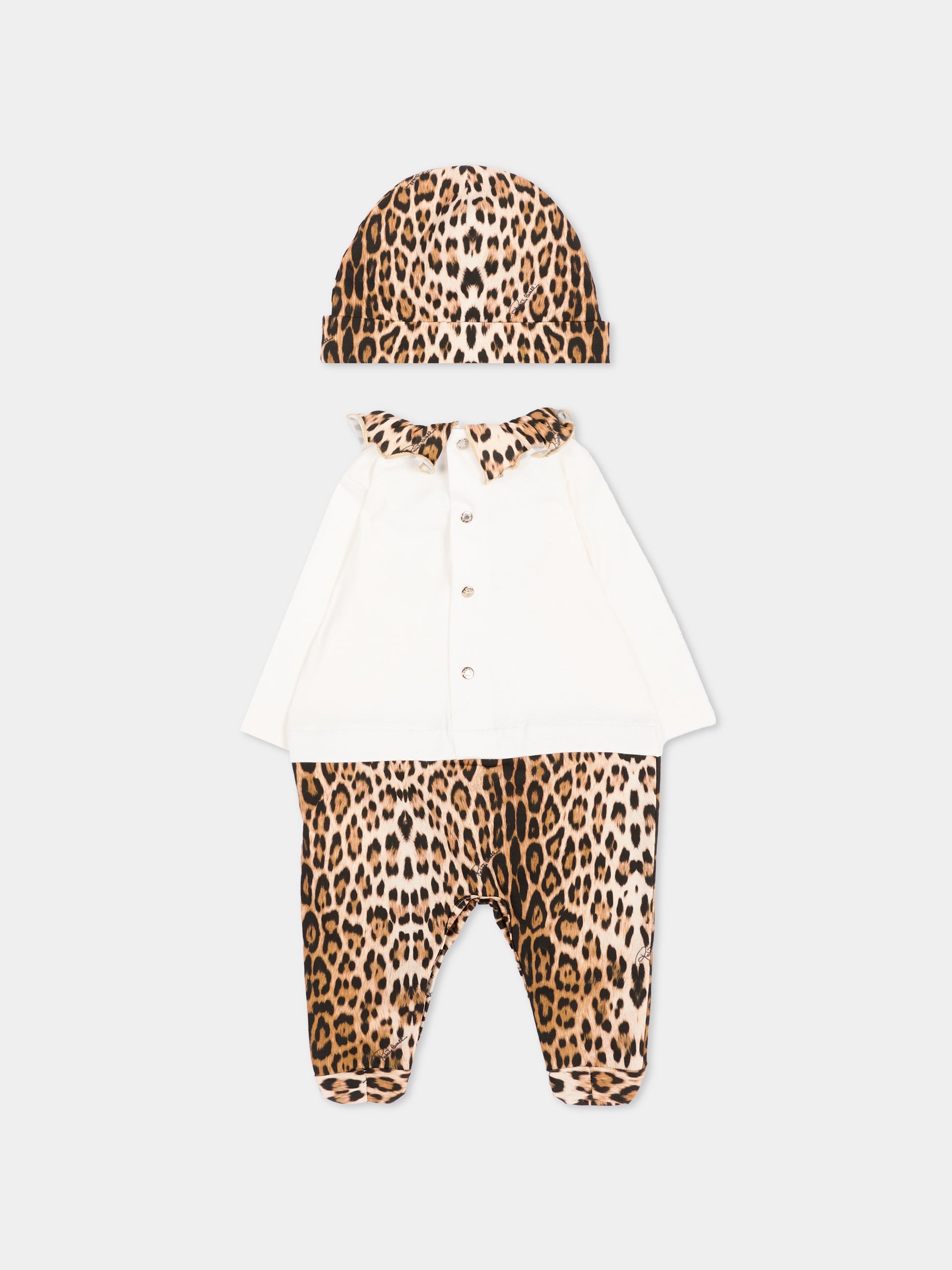 Set tutina marrone animalier per neonata con logo,Roberto Cavalli Kids,CLA26037TU GIAG.N/ACC