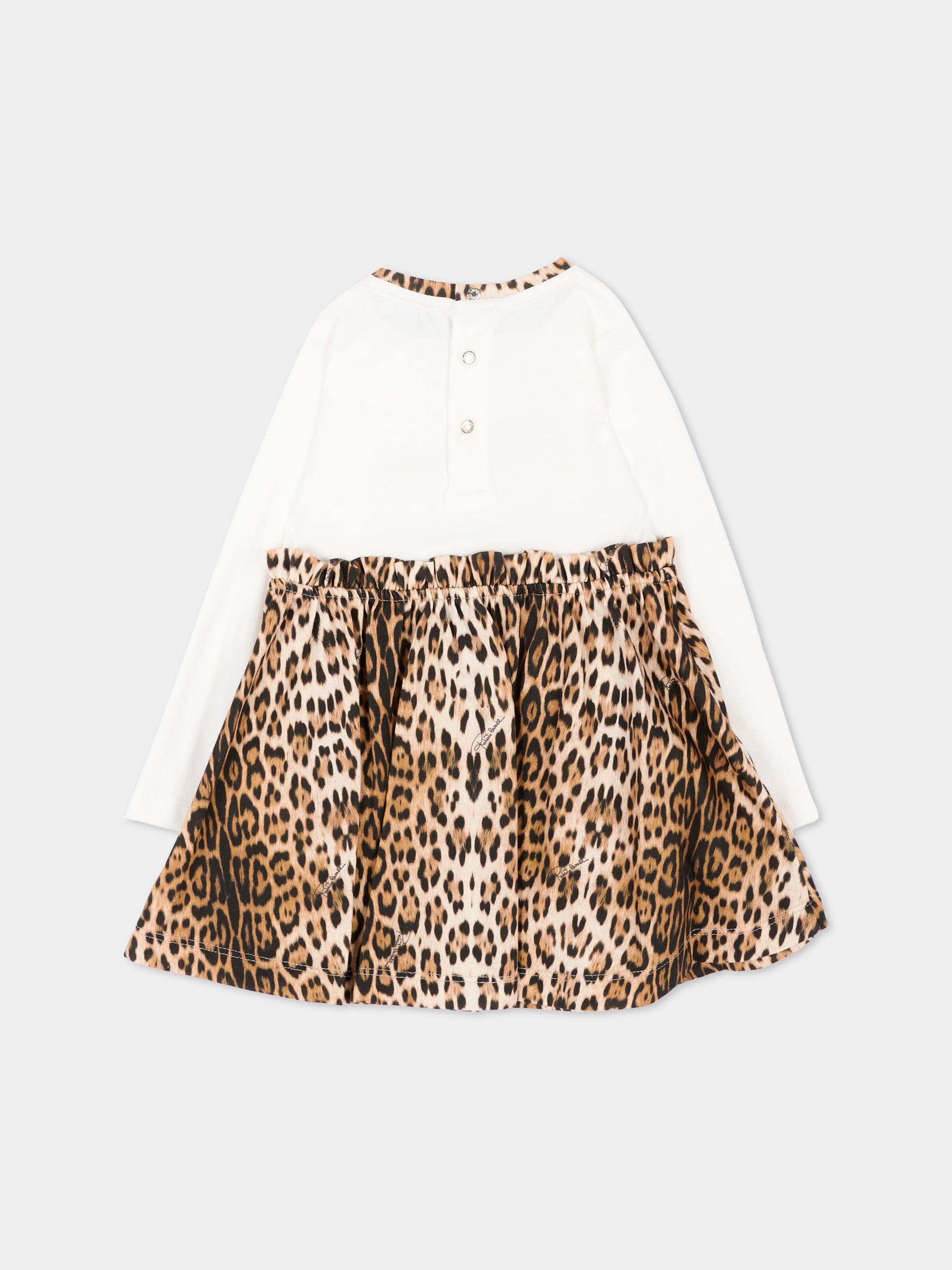 Vestito a manica lunga marrone per neonata animalier,Roberto Cavalli Kids,CIA26073VE AVOR.CC/GN