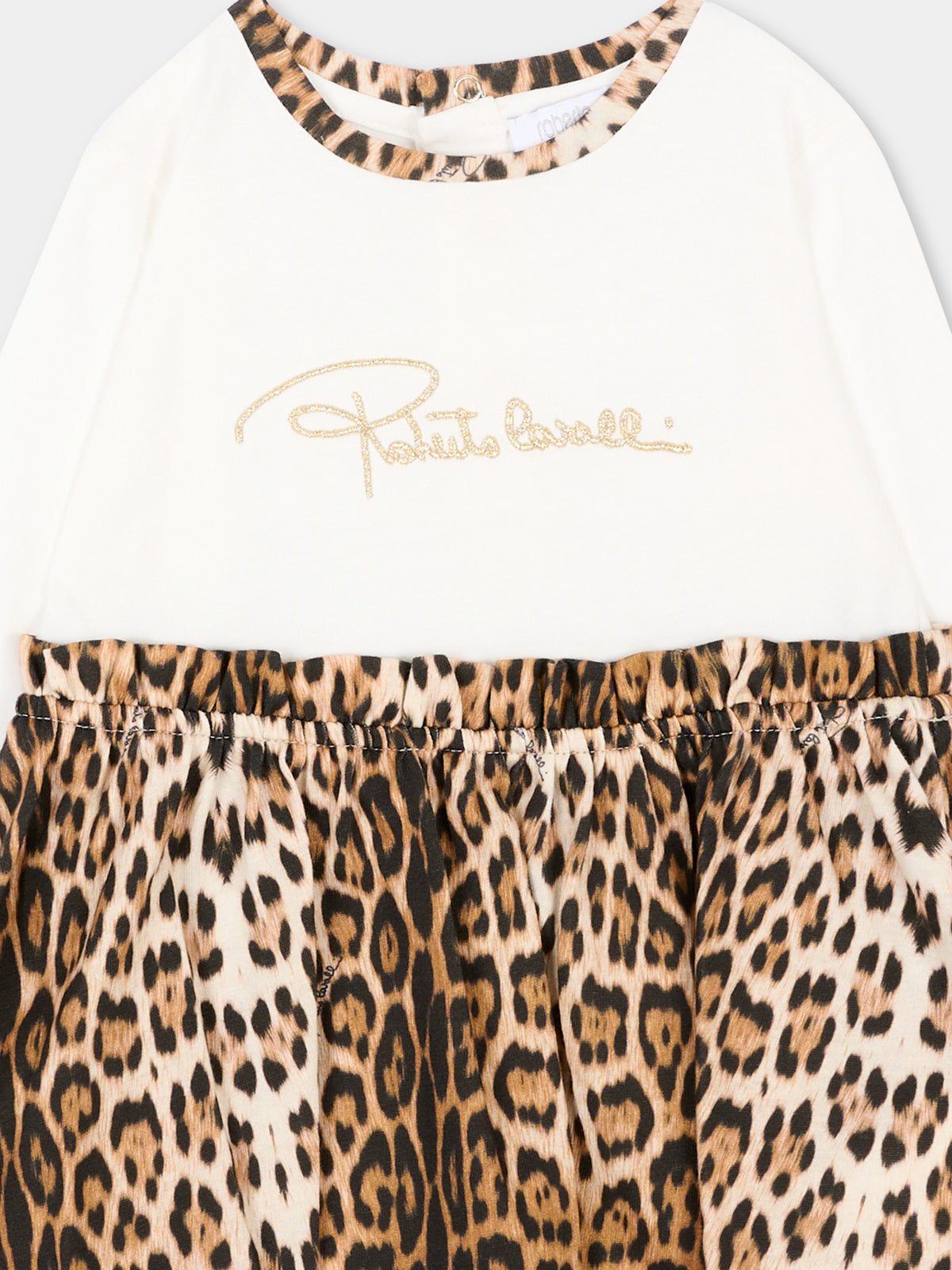 Vestito a manica lunga marrone per neonata animalier,Roberto Cavalli Kids,CIA26073VE AVOR.CC/GN