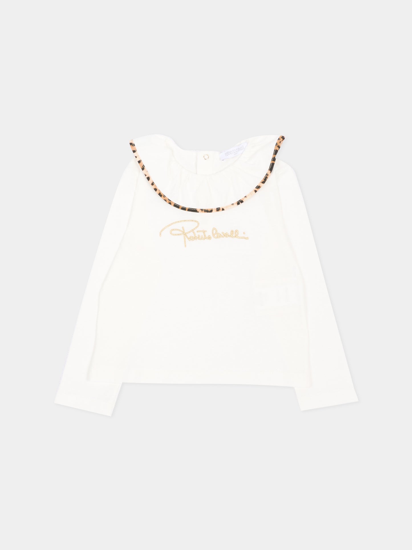 T-Shirt avorio per neonata con logo,Roberto Cavalli Kids,CIA26066TS AVOR.CC/GN