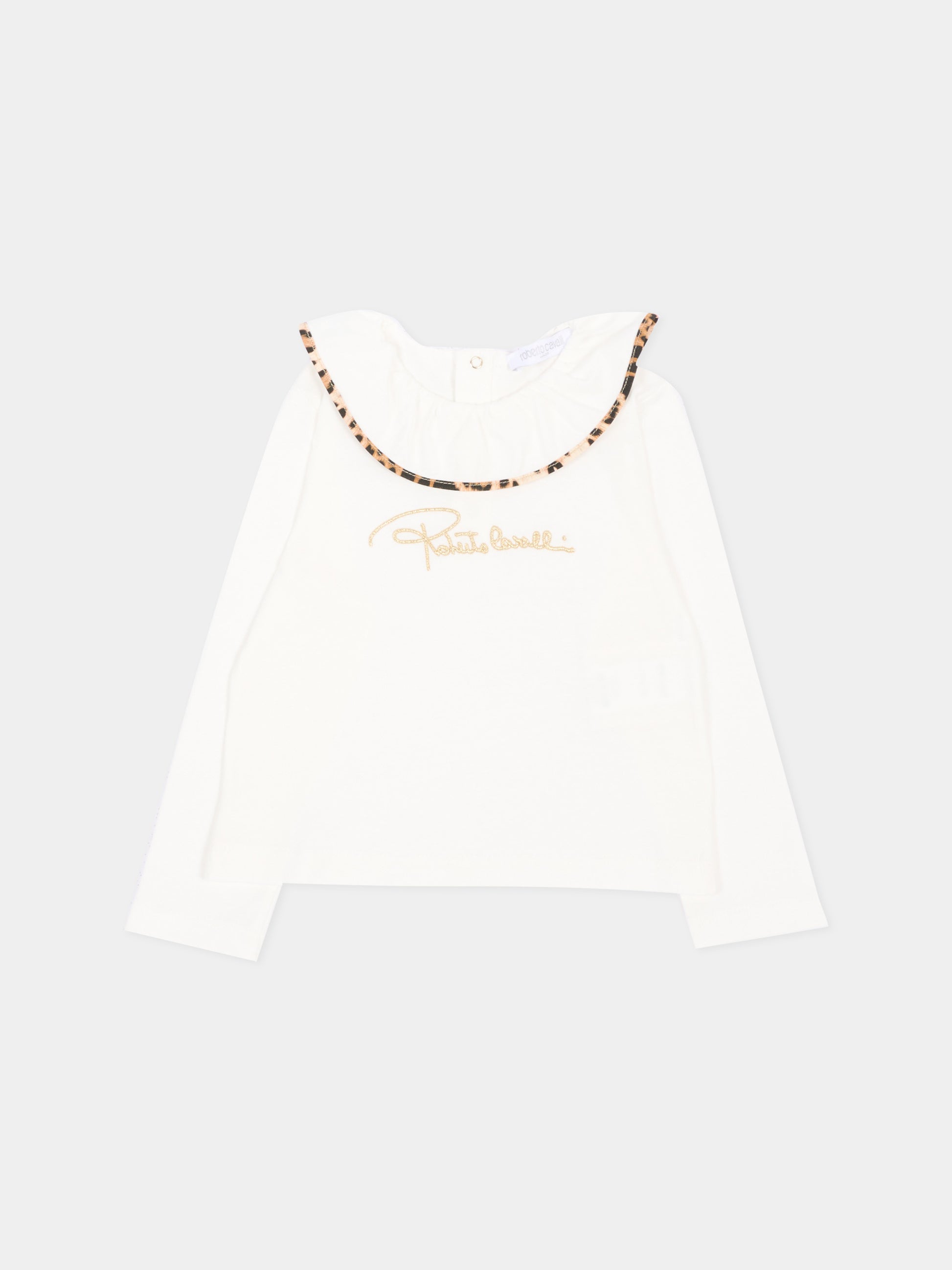 T-Shirt avorio per neonata con logo,Roberto Cavalli Kids,CIA26066TS AVOR.CC/GN