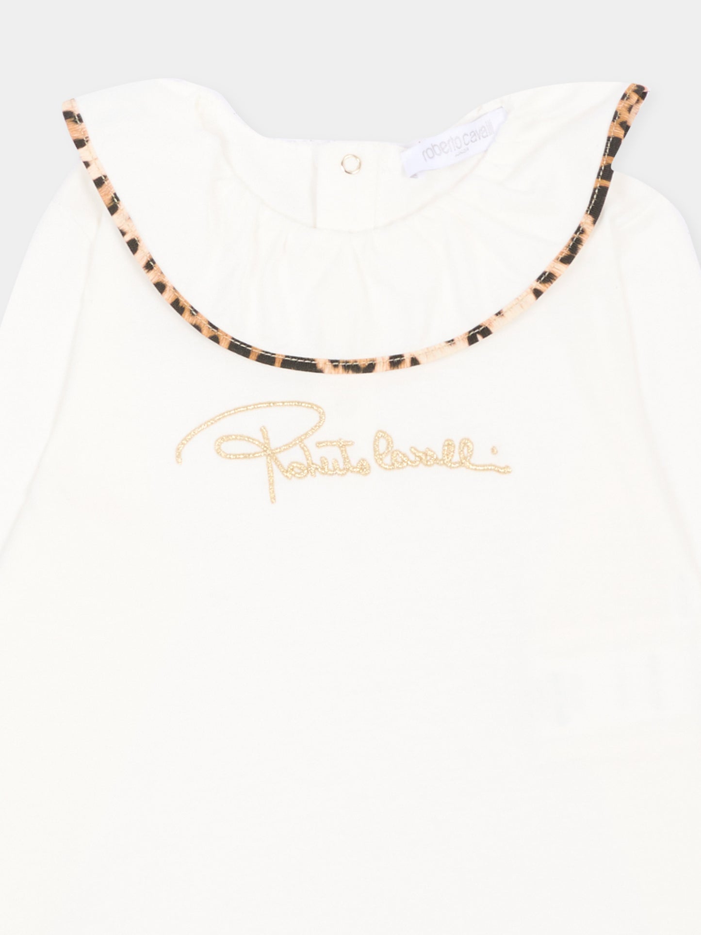 T-Shirt avorio per neonata con logo,Roberto Cavalli Kids,CIA26066TS AVOR.CC/GN