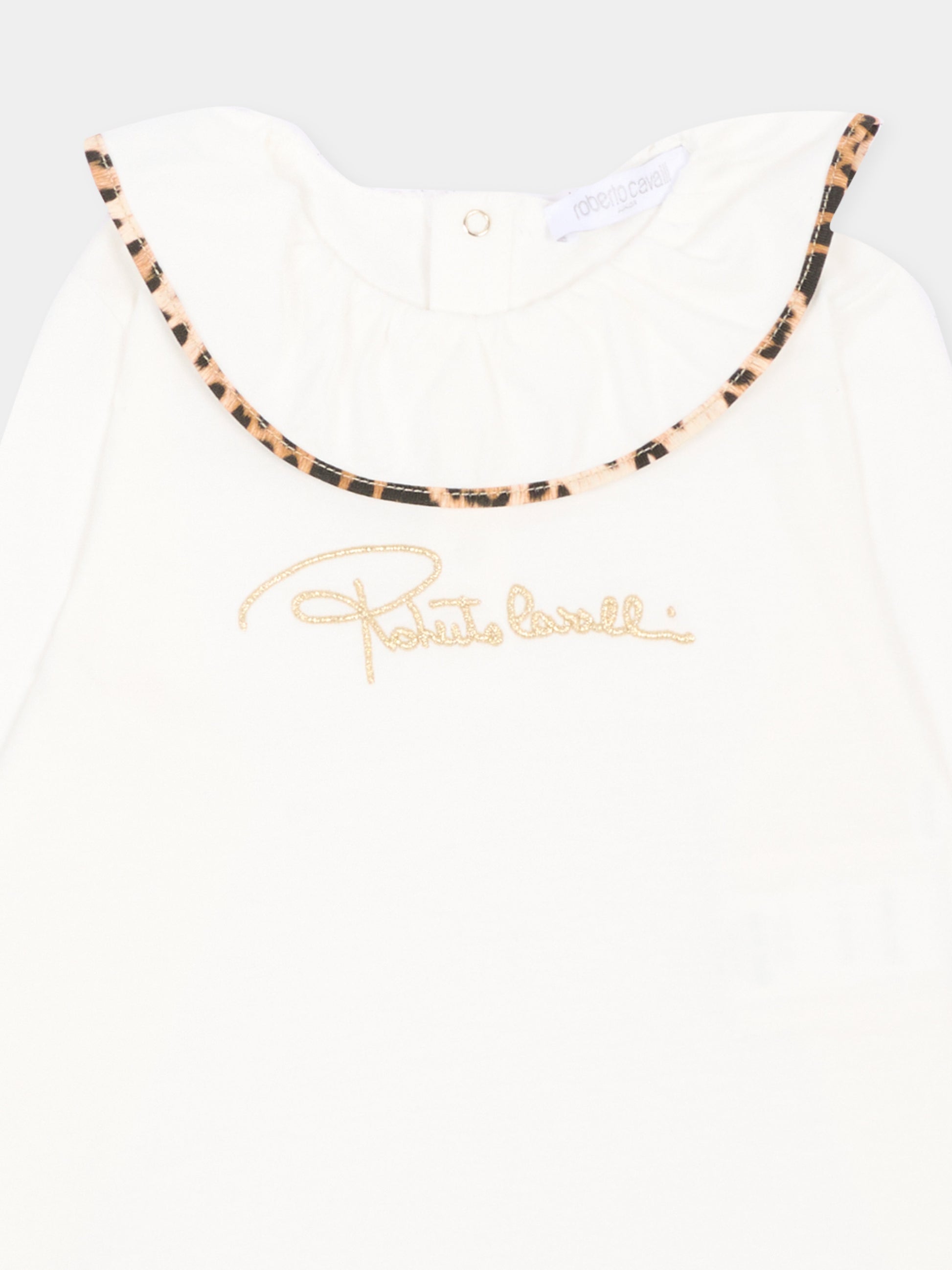 T-Shirt avorio per neonata con logo,Roberto Cavalli Kids,CIA26066TS AVOR.CC/GN