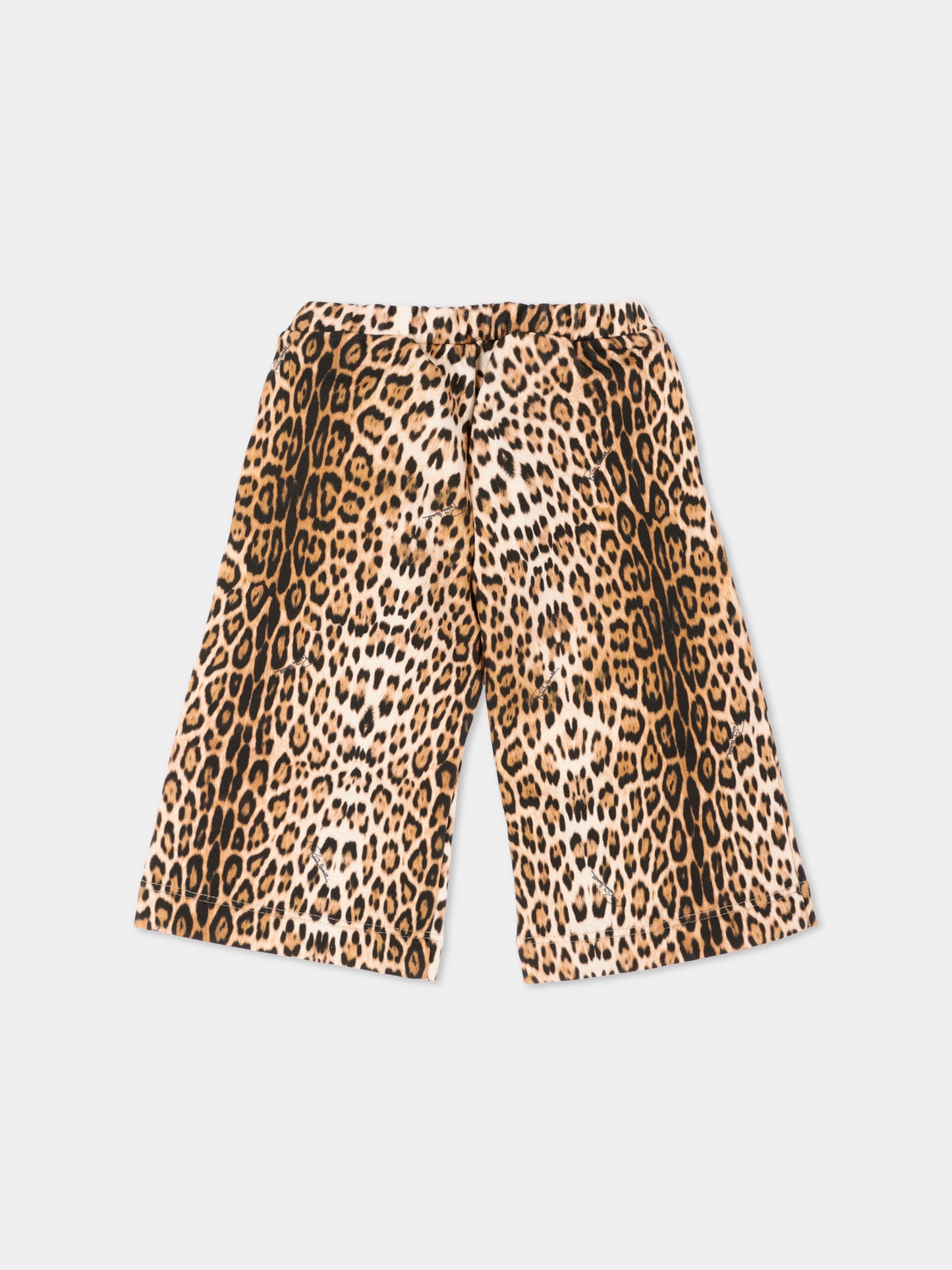 Pantalone marrone animalier per neonata,Roberto Cavalli Kids,CIA26045PA GIAG.NATUR
