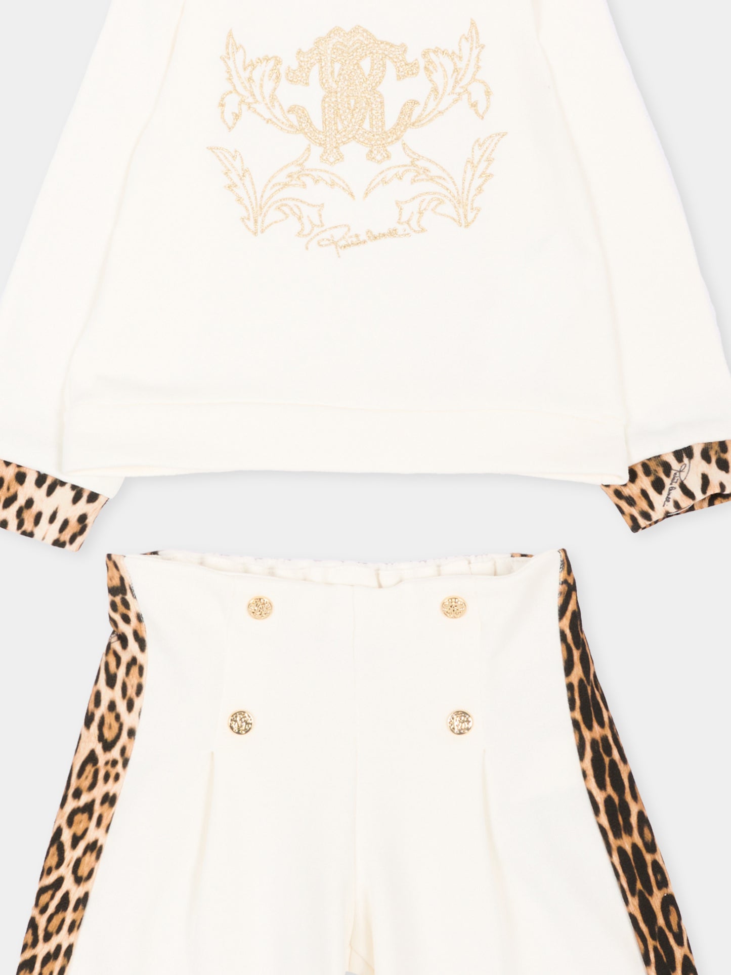 Completo sportivo avorio animalier per neonata con logo,Roberto Cavalli Kids,CIA26079CF AVOR.CC/GN