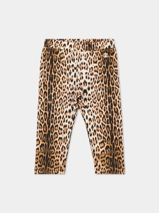 Leggings marrone animalier per neonata,Roberto Cavalli Kids,CIA26067LE GIAG.NATUR
