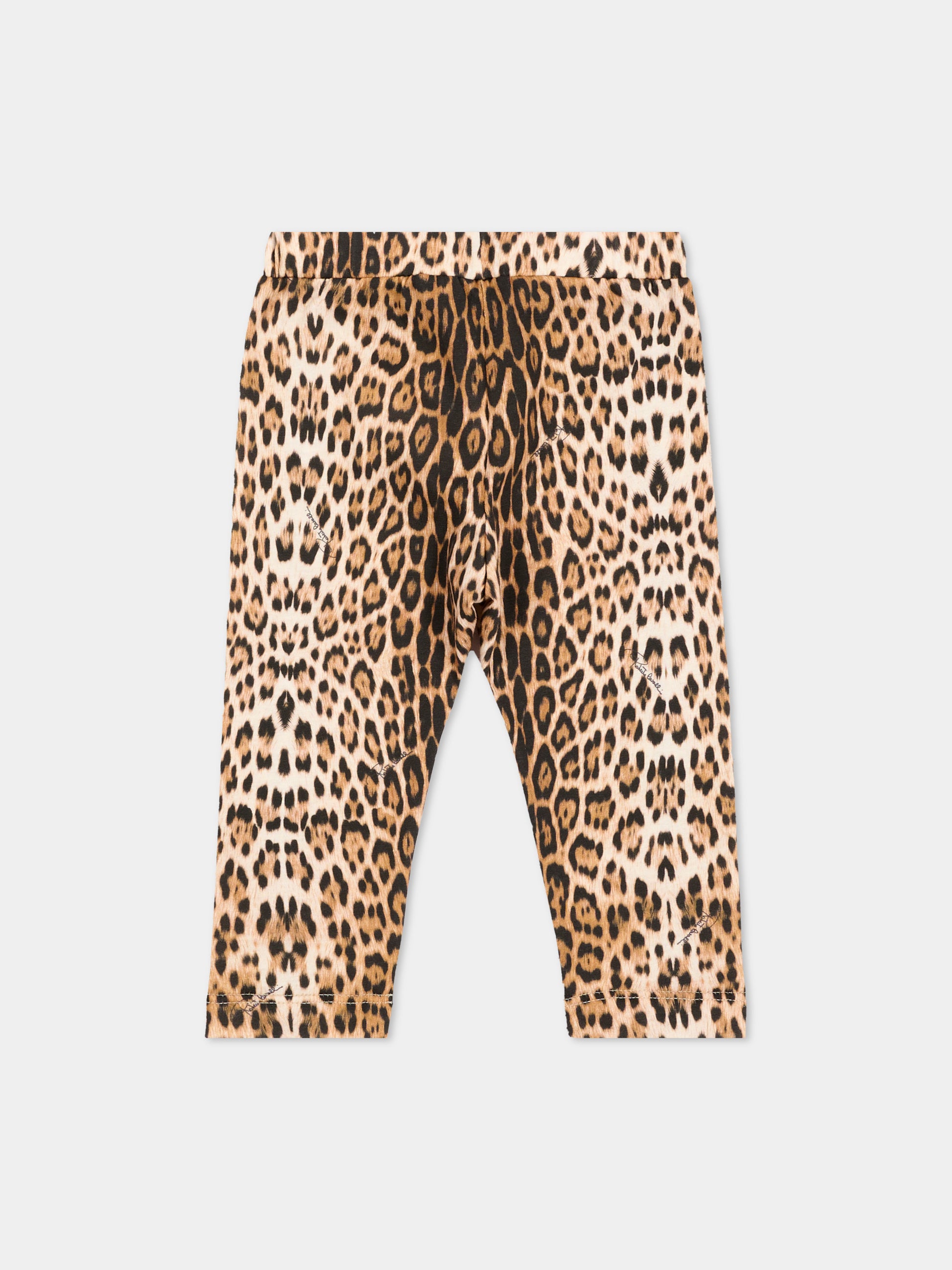 Leggings marrone animalier per neonata,Roberto Cavalli Kids,CIA26067LE GIAG.NATUR