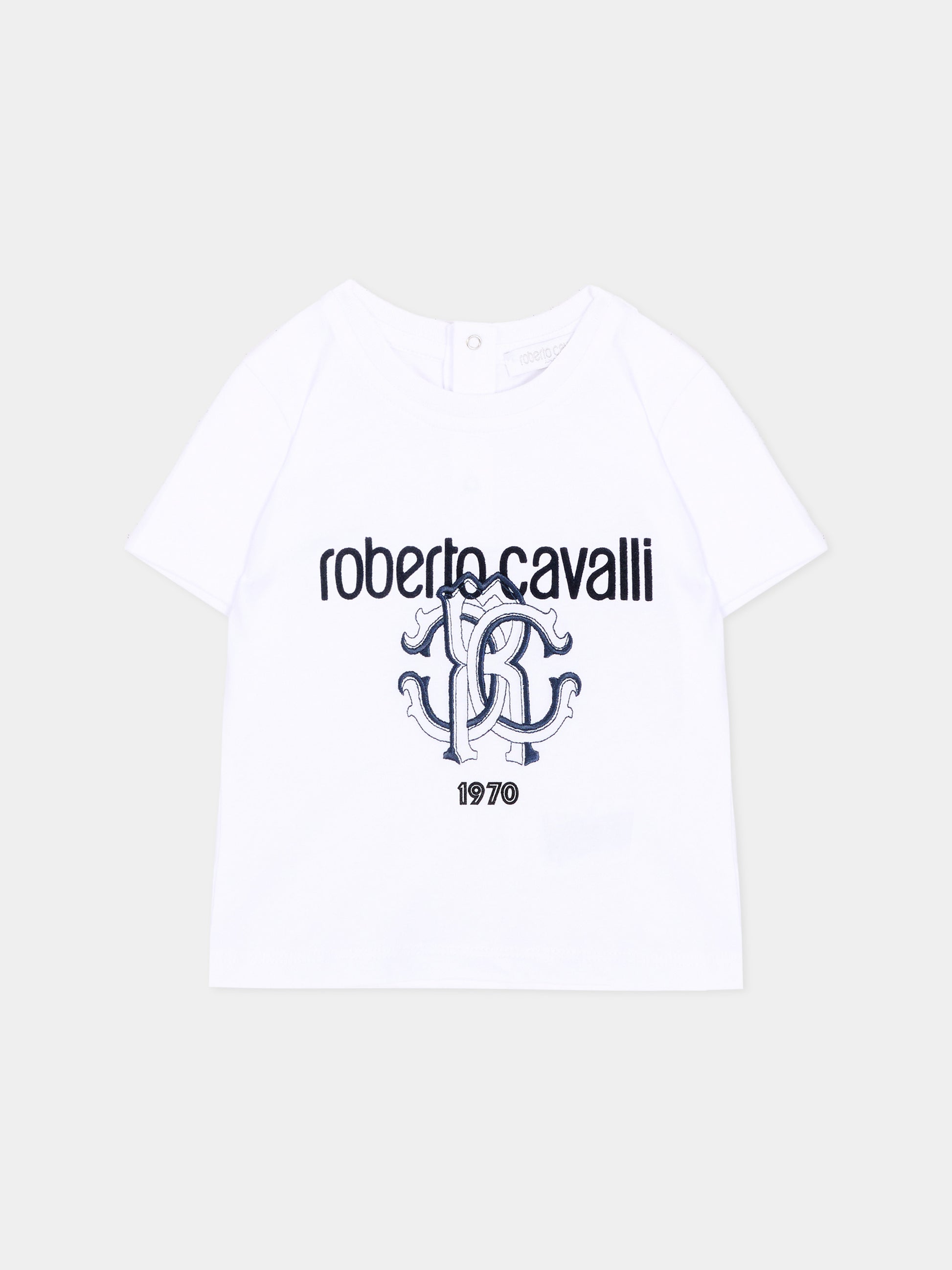 T-Shirt bianca per neonato con logo,Roberto Cavalli Kids,CIA26106TS WHITE