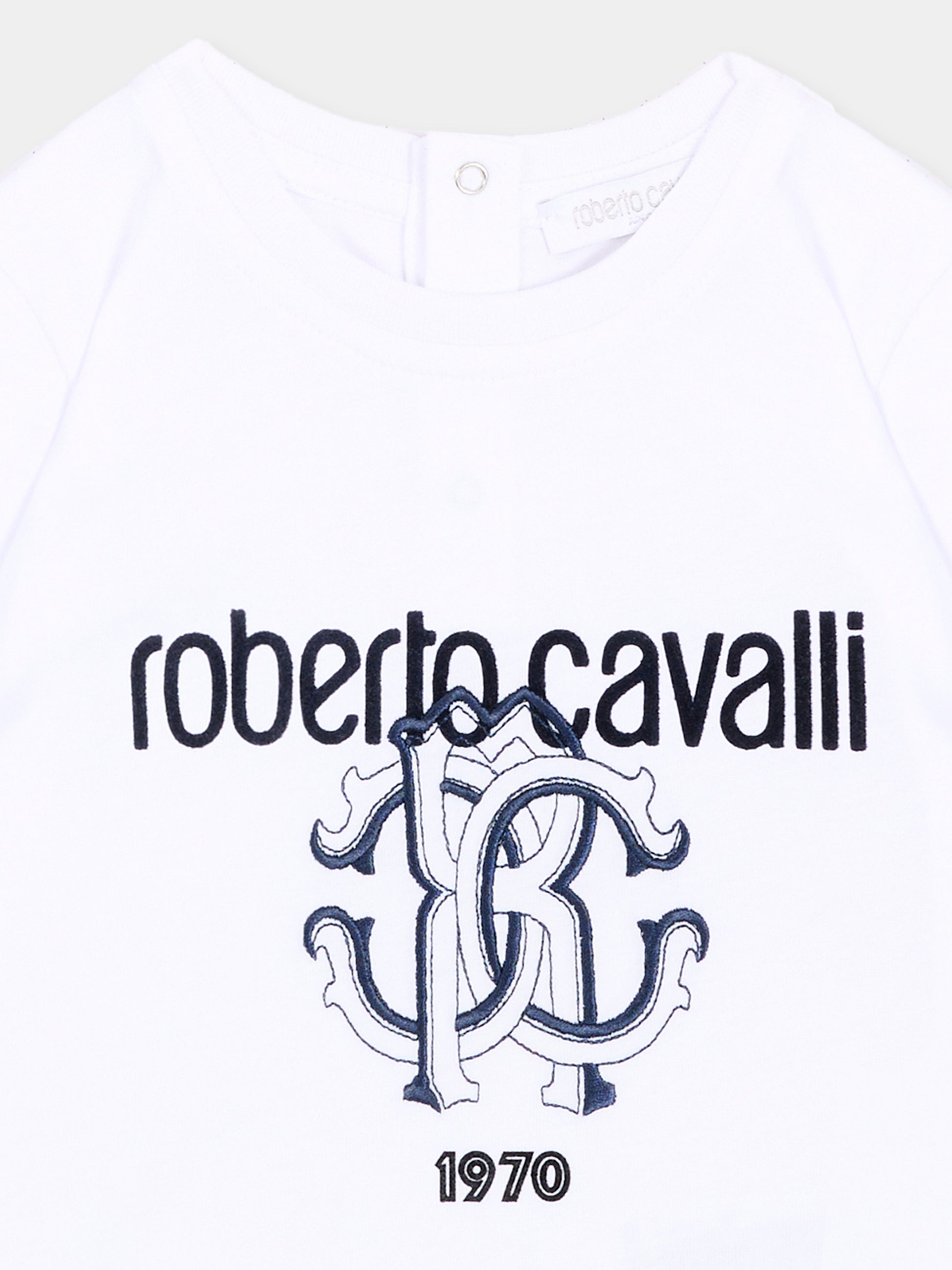 T-Shirt bianca per neonato con logo,Roberto Cavalli Kids,CIA26106TS WHITE