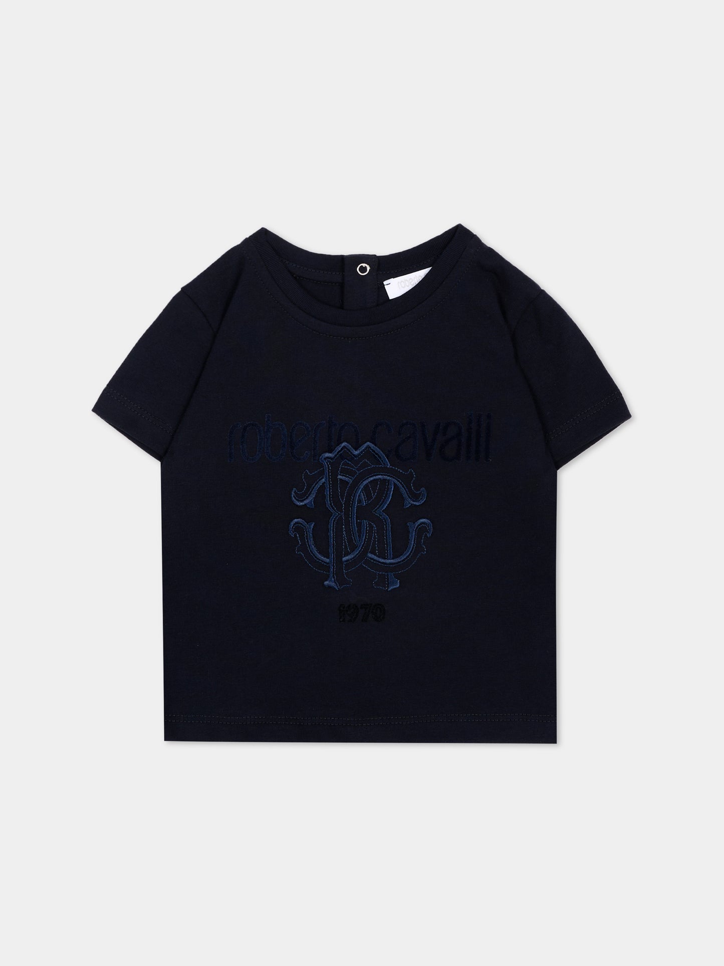 T-Shirt blu per neonato con logo,Roberto Cavalli Kids,CIA26106TS BLUE_MEDVL