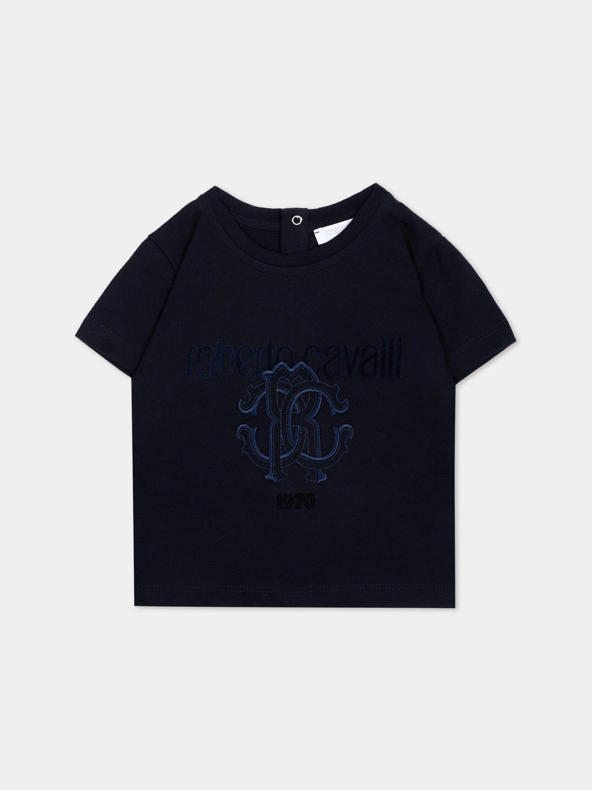 T-Shirt blu per neonato con logo,Roberto Cavalli Kids,CIA26106TS BLUE_MEDVL
