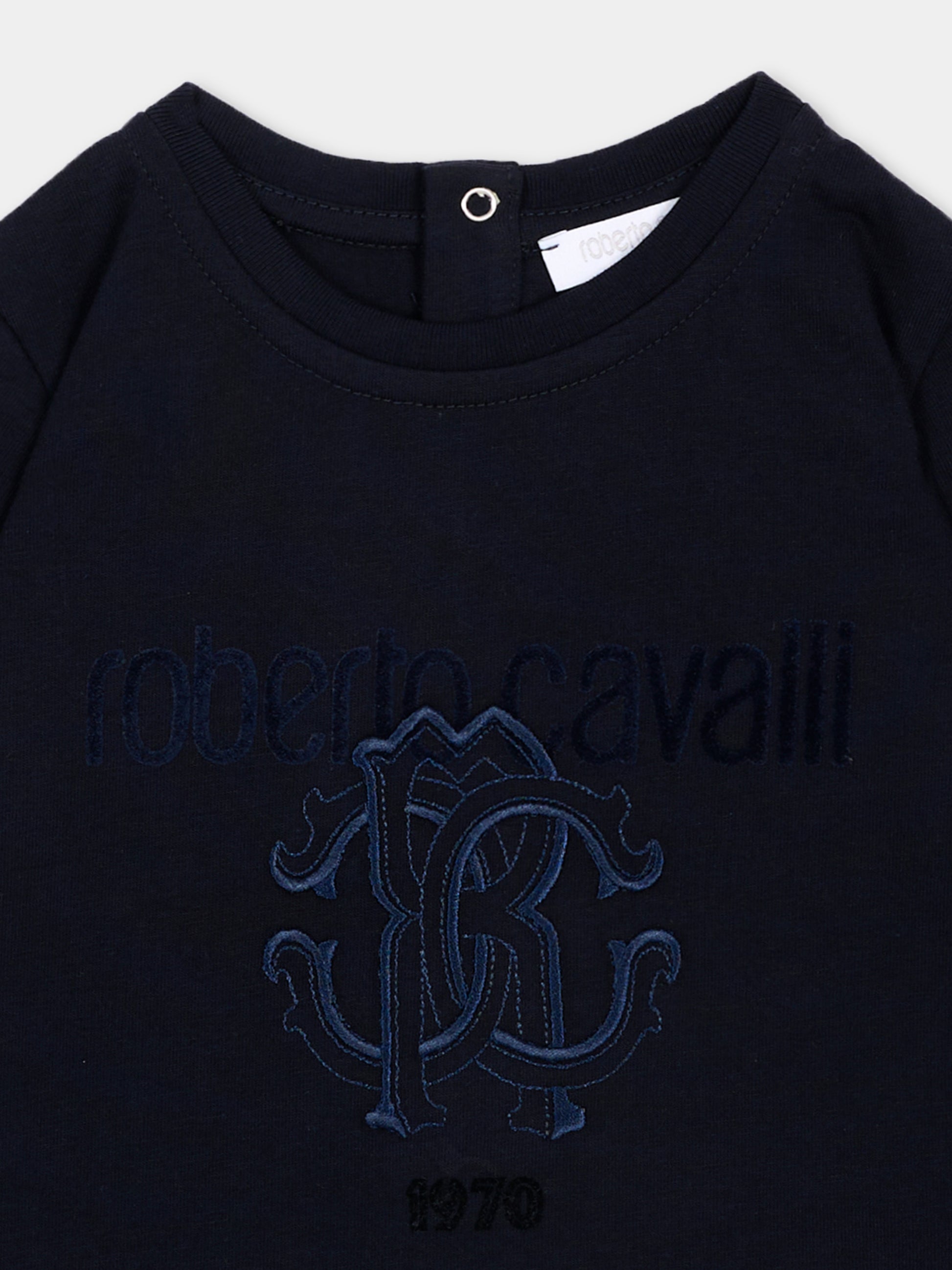 T-Shirt blu per neonato con logo,Roberto Cavalli Kids,CIA26106TS BLUE_MEDVL