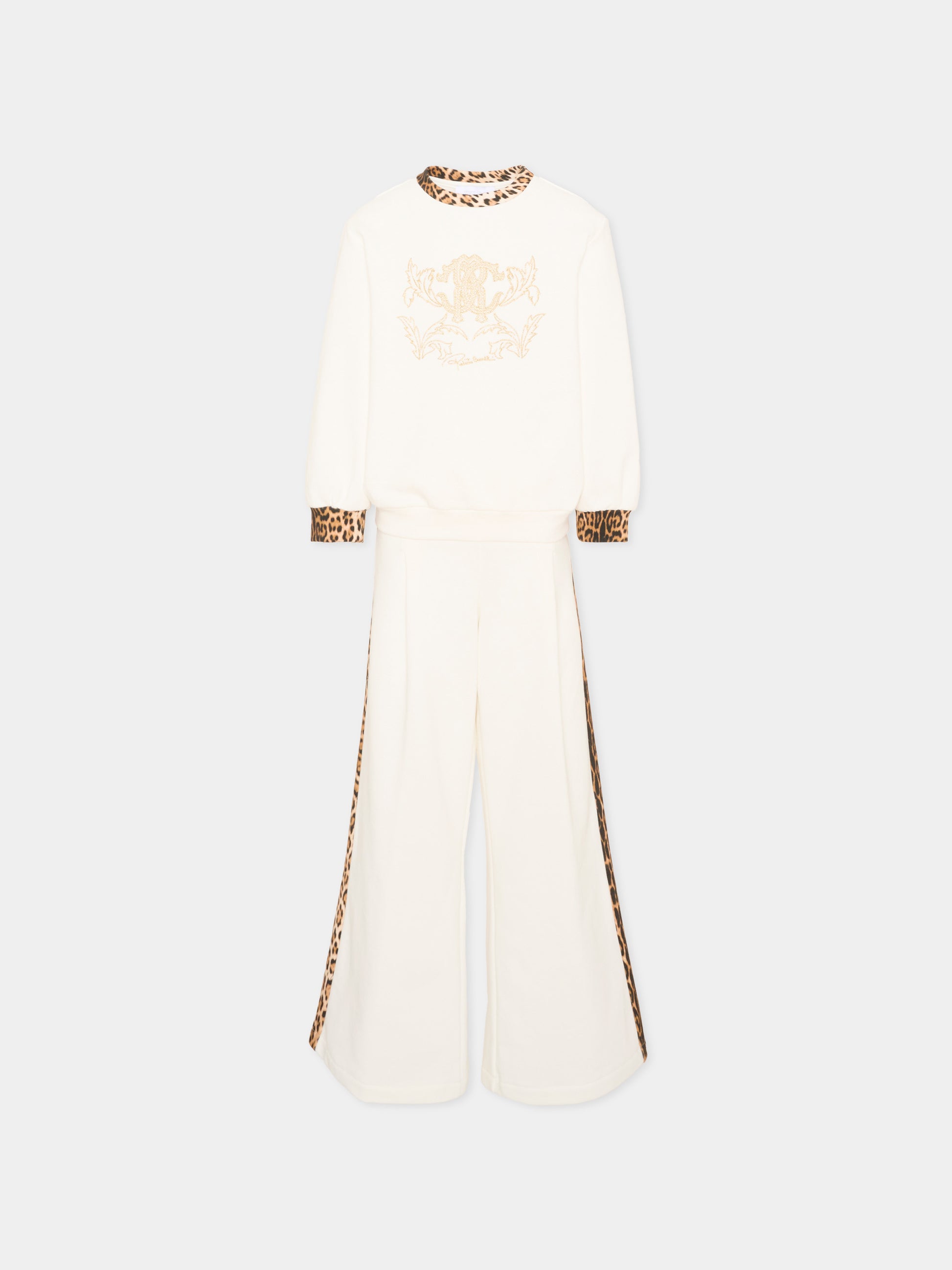 Completo sportivo avorio per bambina animalier,Roberto Cavalli Kids,CGA26157CF AVOR.CC/GN