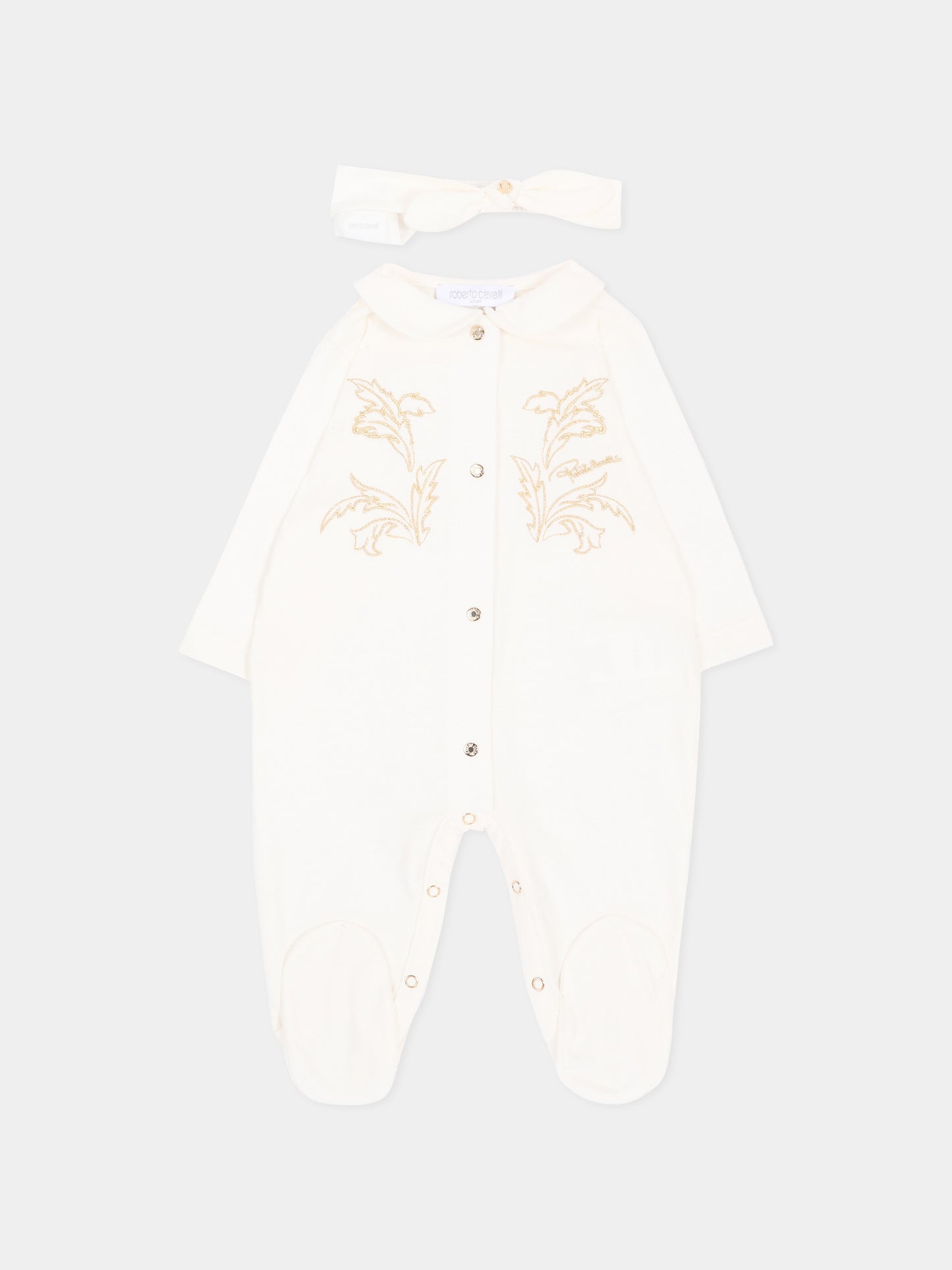 Set tutina avorio per neonati con ricamo,Roberto Cavalli Kids,CLA26030TU AVORIO_C.C