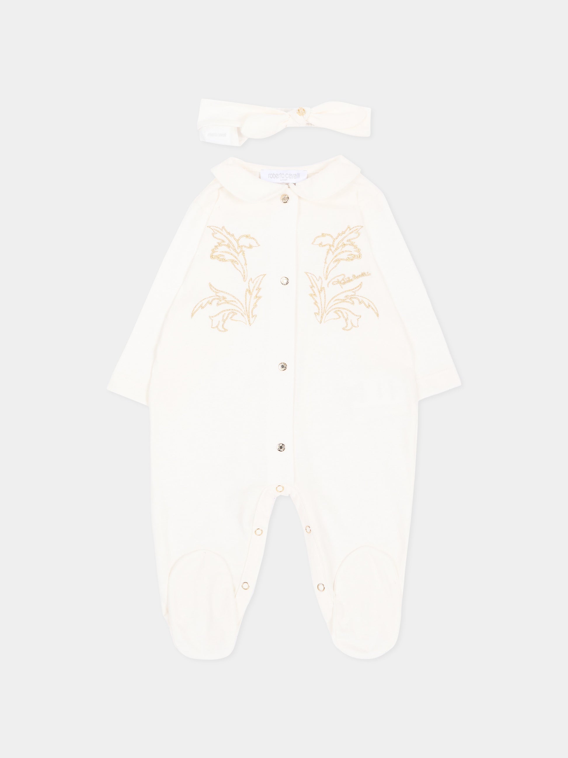 Set tutina avorio per neonati con ricamo,Roberto Cavalli Kids,CLA26030TU AVORIO_C.C