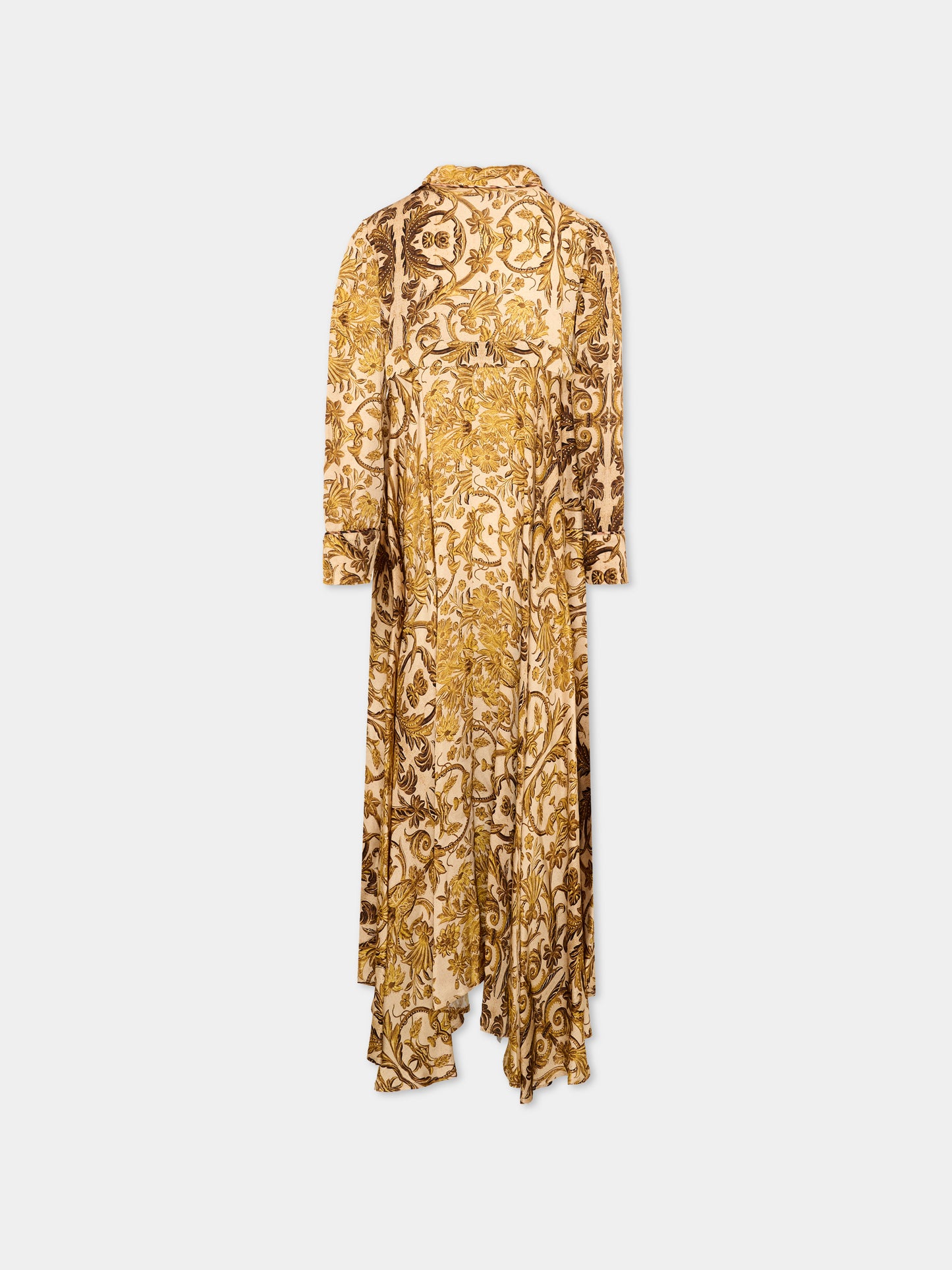 Vestito oro per bambina con stampa barocca,Roberto Cavalli Kids,CGA26030VE MAIOL.ORO