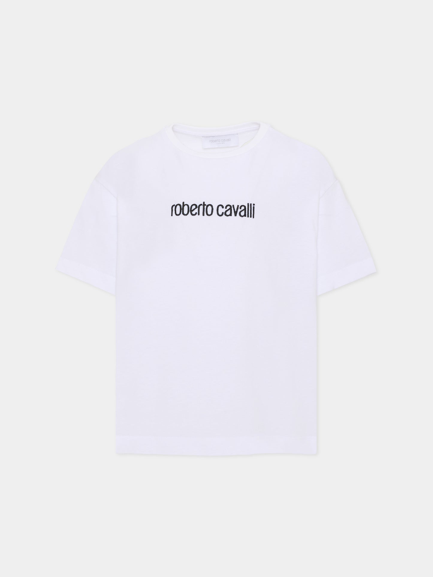 T-shirt bianca per bambini con logo,Roberto Cavalli Kids,CBA26054TS WHITE