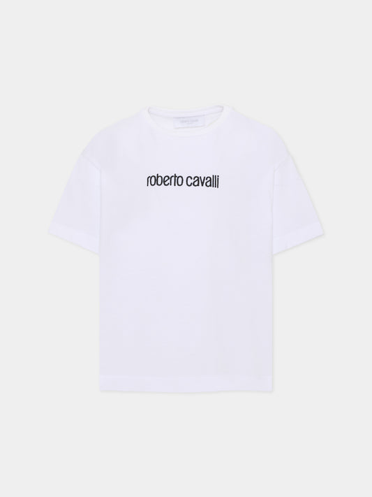 T-shirt bianca per bambini con logo,Roberto Cavalli Kids,CBA26054TS WHITE