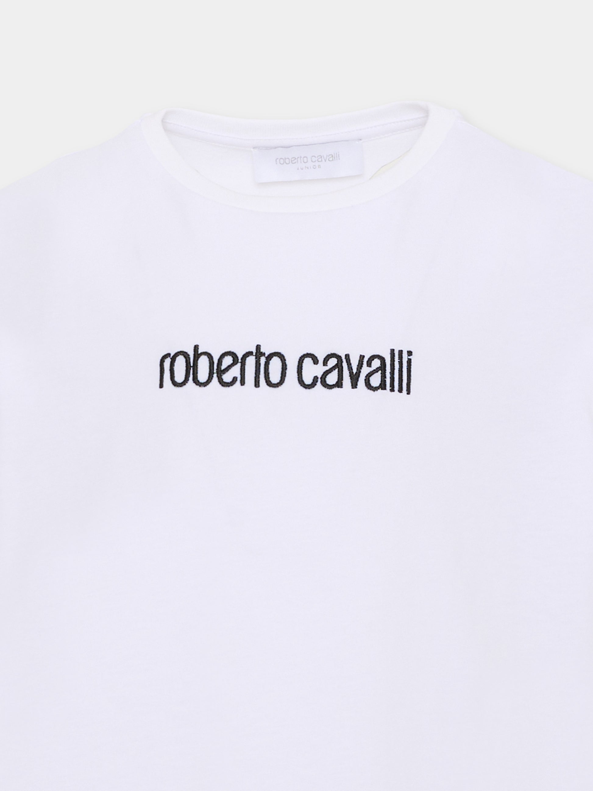 T-shirt bianca per bambini con logo,Roberto Cavalli Kids,CBA26054TS WHITE