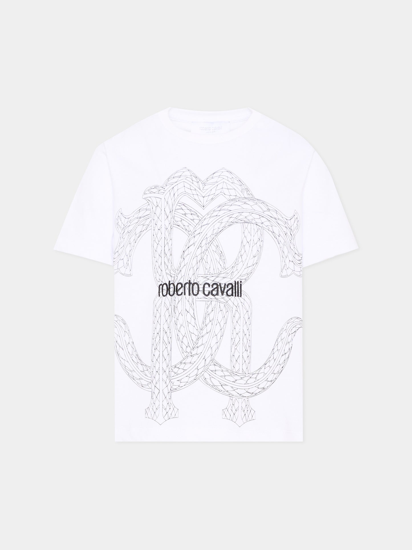 T-Shirt bianca per bambini con logo,Roberto Cavalli Kids,CBA26065TS WHITE