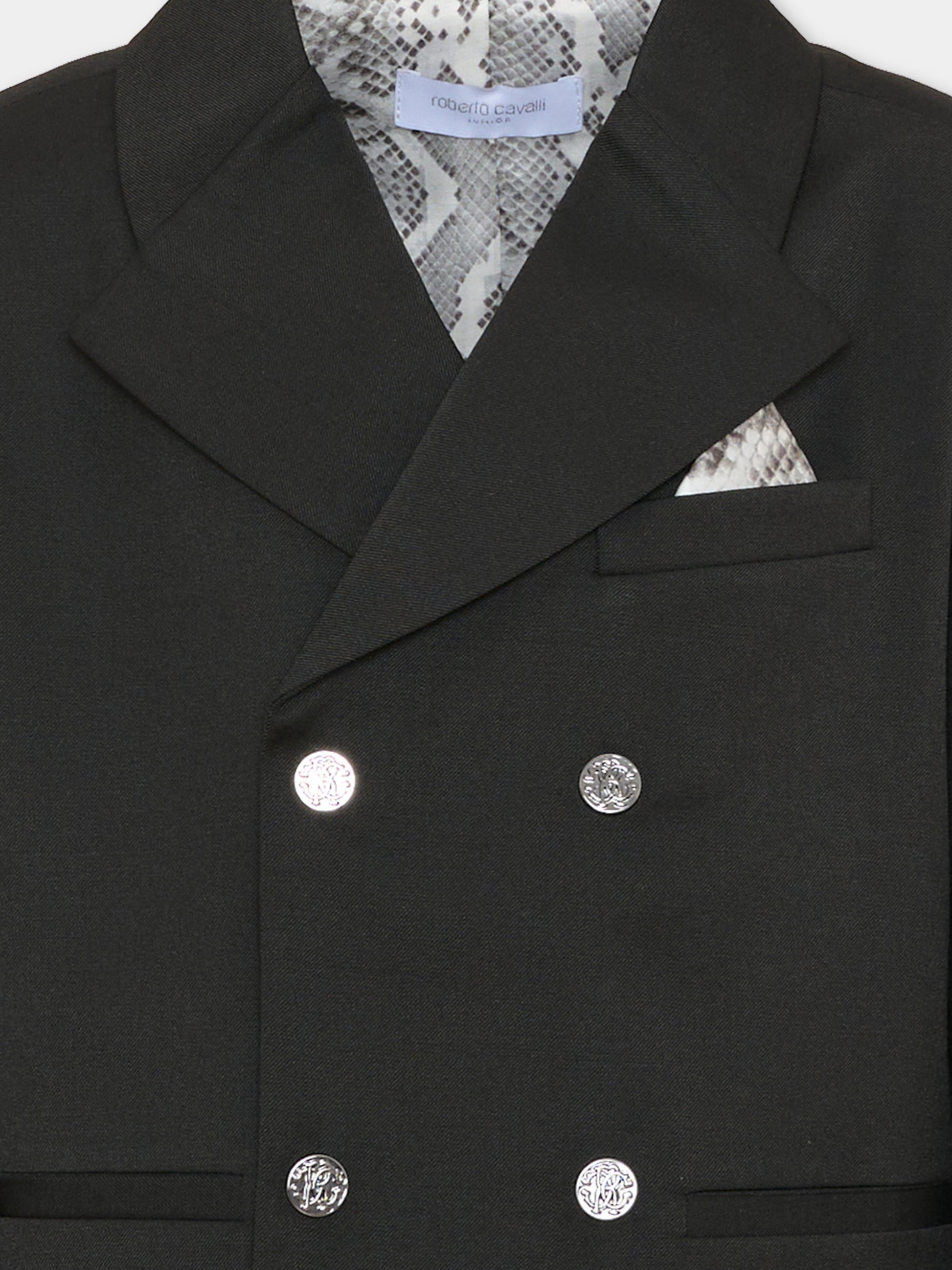 Giacca nera per bambino doppiopetto,Roberto Cavalli Kids,CBA26062GC BLACK/P.G.