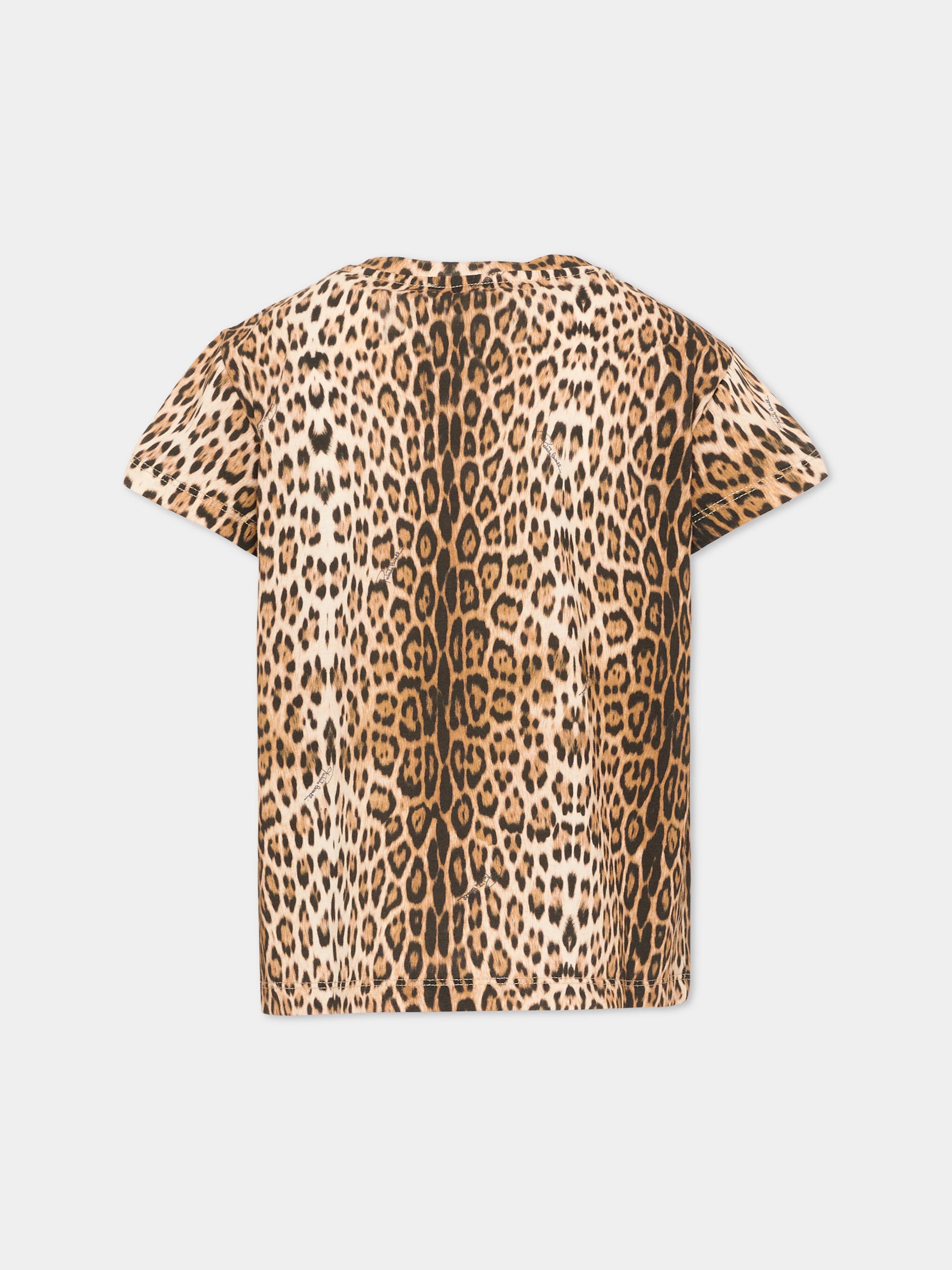 T-Shirt marrone per bambina animalier,Roberto Cavalli Kids,CGA26045TS GIAG.N/P.H