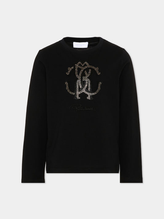 T-Shirt nera per bambini con logo,Roberto Cavalli Kids,CGA26112TS BLACK